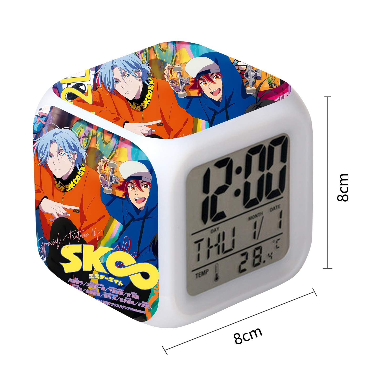 Sveglia Digitale SK8 The Infinity Con 7 Colori LED, Schermo LCD Con Ora, Data E Temperatura, Funzione Snooze, Regalo Per Bambini E Fan Anime