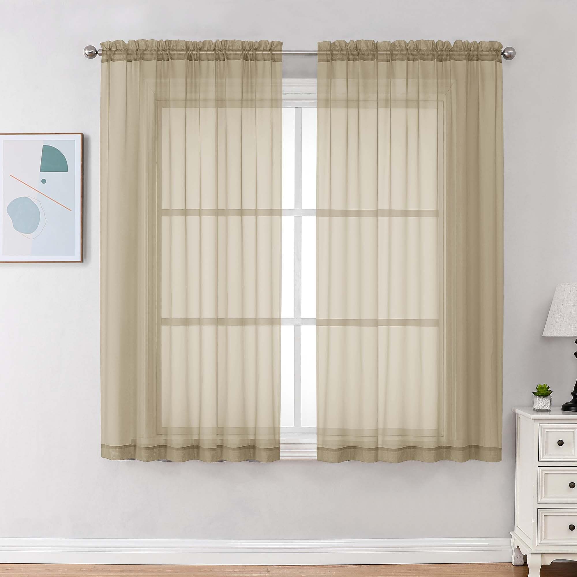 Chyhomenyc Taupe Sheer Curtains 63 Inches Long 2 Panels, Light Filtering Bright Lightweight Curtains for Living Room, Soft Gentle Voile Rod Pocket Bedroom Window Drapes, 59Wx63L Inch, 2PCS