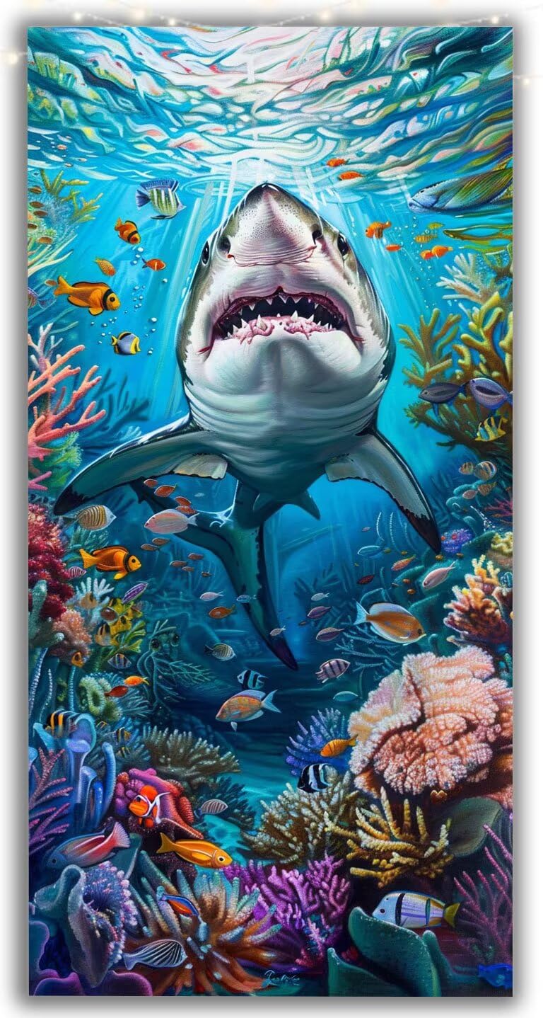 5D Diamond Painting Squalo Pittura Diamante Grandi Dimensioni Kit Completo Animale 100x200cm, Diamond Art DIY Strass Rotondi, Decorazione Casa Parete, Idea Regalo Primavera, Hobby Creativi Y1-1003
