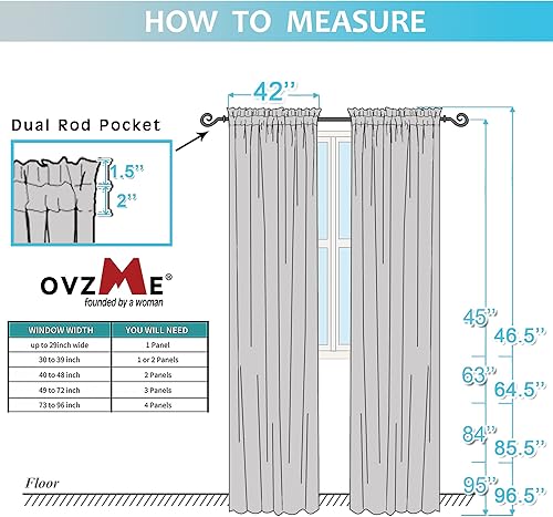 Miniatura 8 de OVZME 2 paneles de cortina traslúcidas para ventana, 96 pulgadas de largo, para dormitorio, diseño de bolsillo superior para cortinero, tratamiento