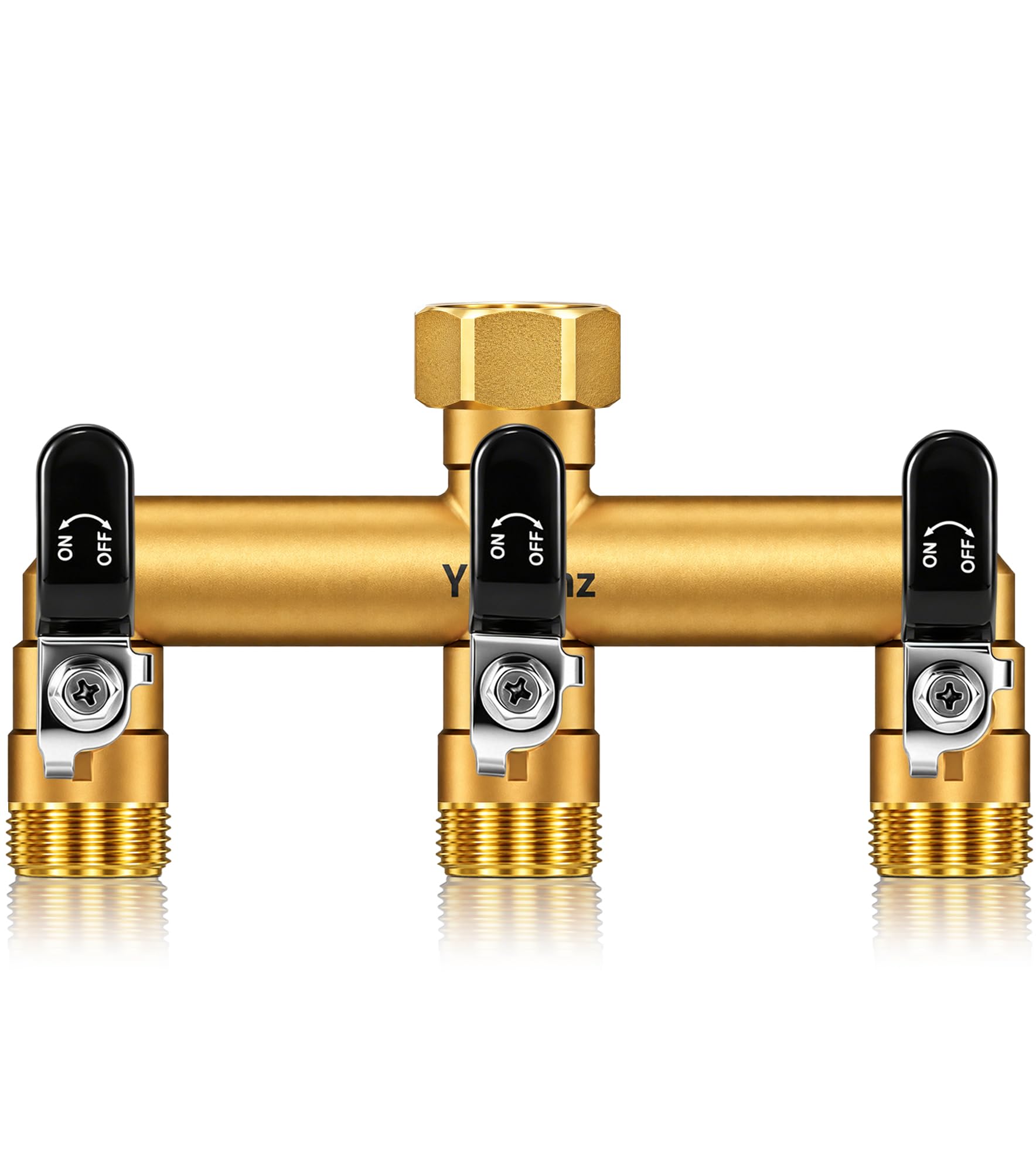 3-Way Garden Hose Splitter, Heavy-Duty Brass, 3/4" GHT (Black）