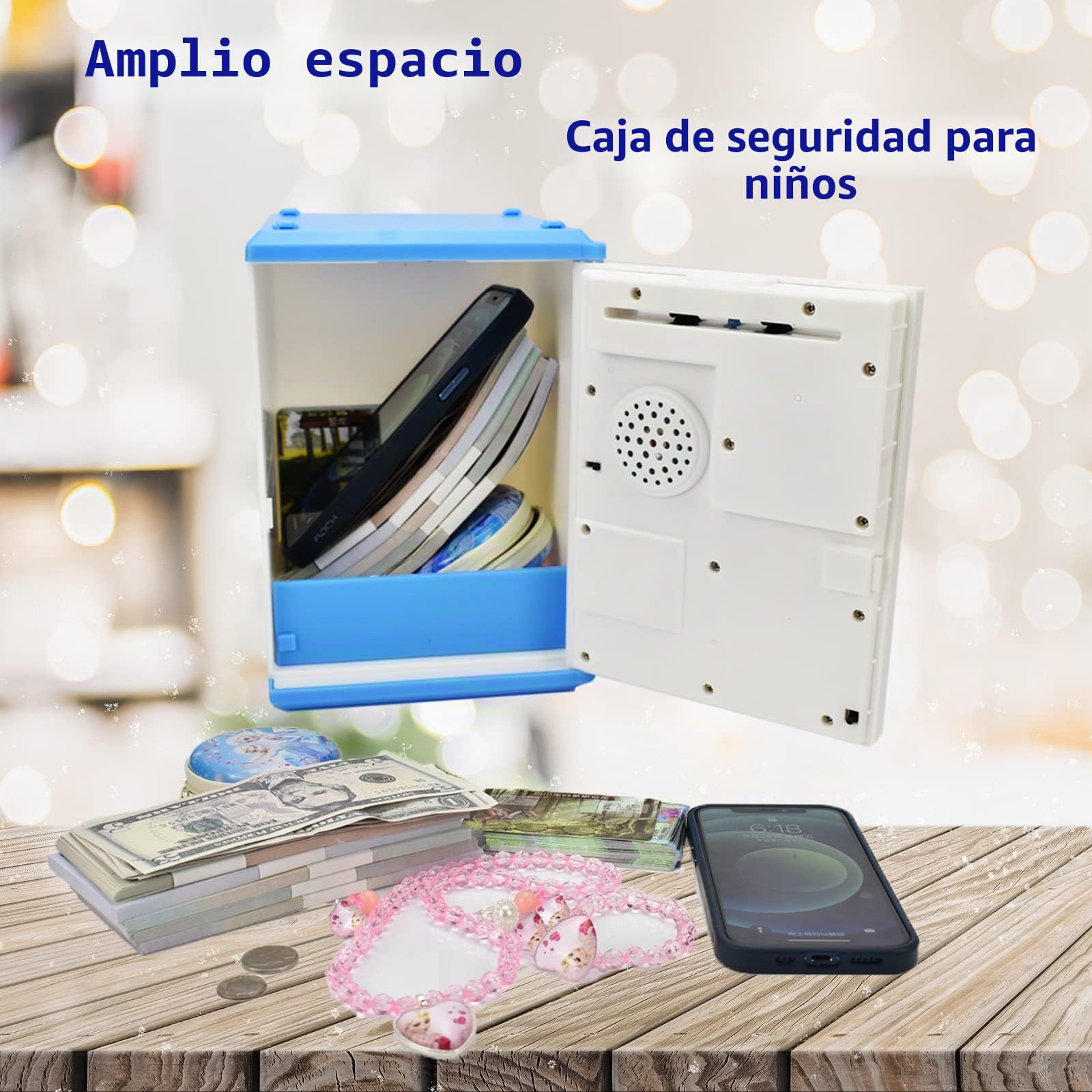 Caja de Ahorro para Niños con Contraseña de Huella Dactilar ATM que Habla Caja de Ahorro en Forma de Cerdo para Dinero Real Regalo de Juguete para Niños de 6-14 Años (Azul/Blanco)