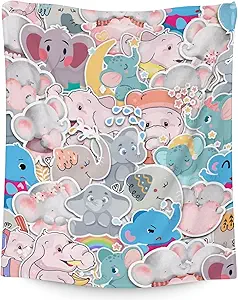 Elephant Blanket Gifts - 40"x50" Cute Throw for Women Girls - Colorful Soft Fuzzy Blankets for Bed, Couch & Living Room