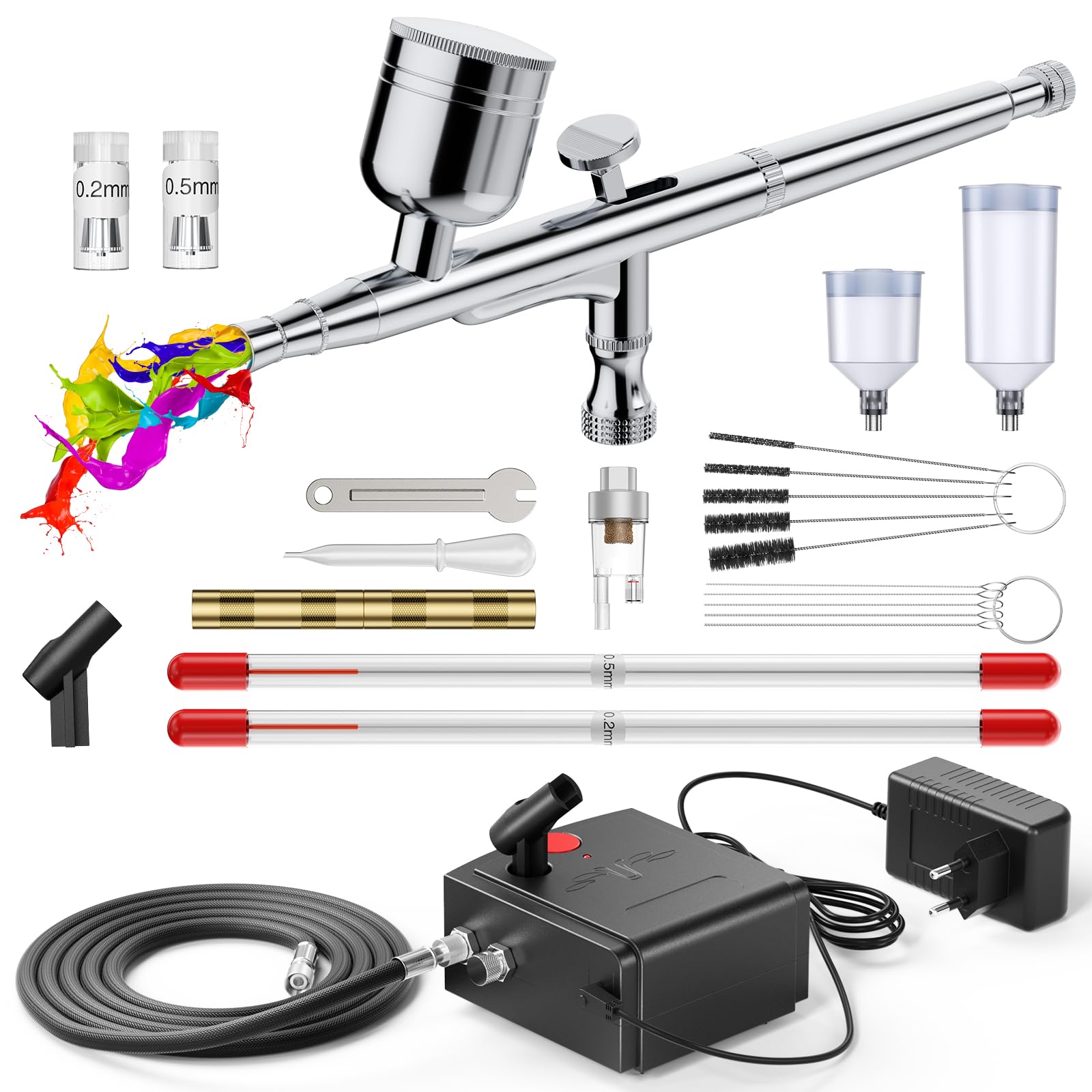 40 PSI Kit Aerografo Airbrush con Compressore Doppia Azione con Compressore per Modellismo per Verniciare,Decorazione di Torte,Pittura Artistic