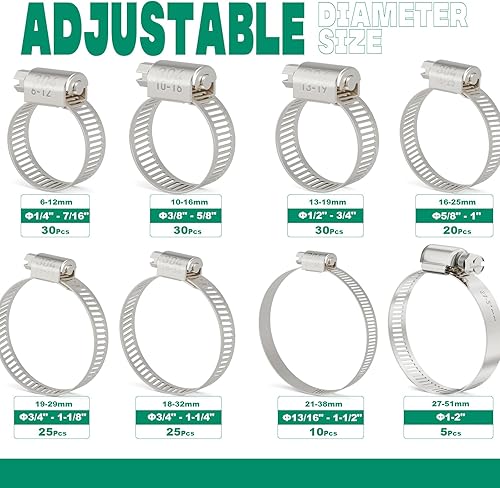 Miniatura 2 de Abrazaderas de manguera de acero inoxidable ajustables de 14"-2" (6-51 mm), abrazaderas de manguera de engranaje helicoidal de alta resistencia para