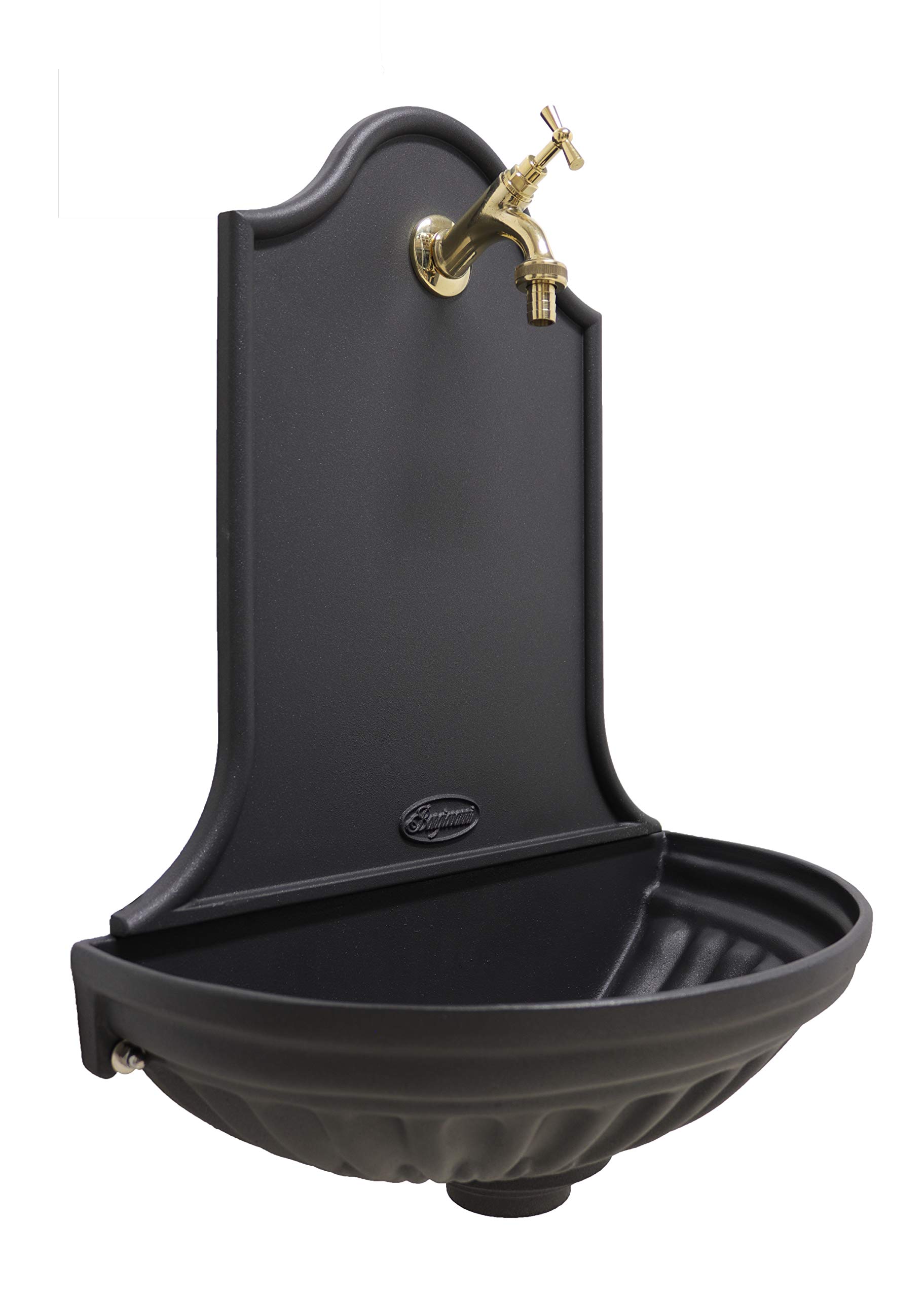 Fonderia Bongiovanni | Gartenbrunnen | Wandbrunnen | Modell Sevilla | Anthrazit Gusseisen | mit Wasserhahn Messing poliert | für Haus Garten | Gartenbrunnen Outdoor