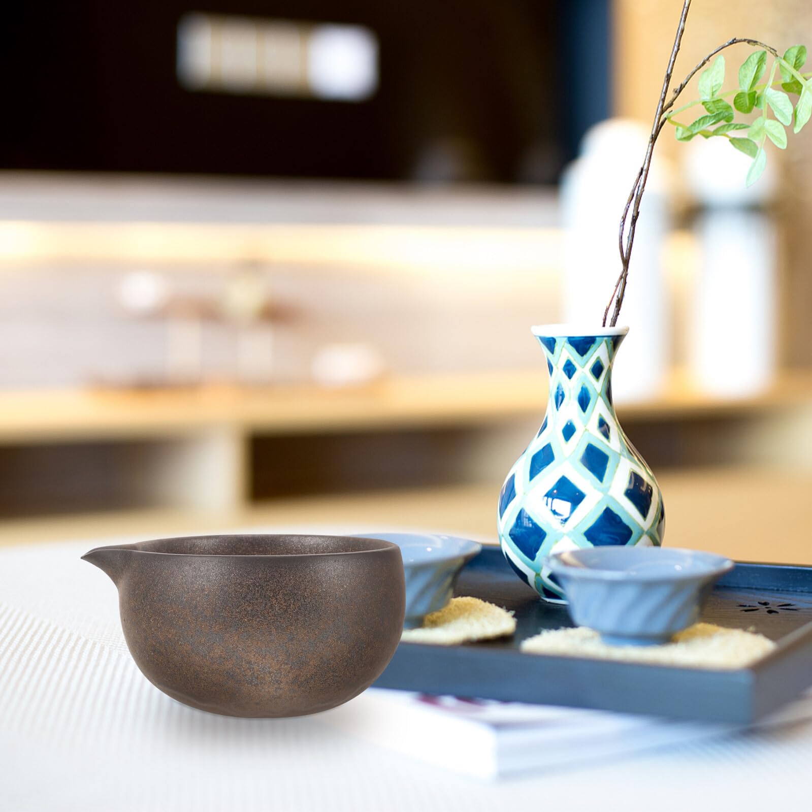 Ipetboom Ciotola in Ceramica per Matcha con Beccuccio, Tazza da Tè Giapponese Tradizionale per Cerimonia del Tè, Ciotola Matcha Artigianale per Degustazione e Rituale Giapponese