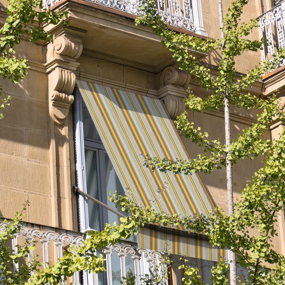 GCARREDOCASA Tende Da Sole Per Balconi 150x300cm - Fissaggio ad Anelli - GIALLO - Tenda da Sole Per Esterno Tessuto Resistente con Anelli Lavabile a Caduta,Telo Ombreggiante Occhiellato Righe Africa