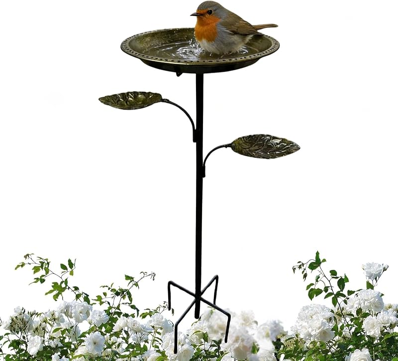 Bain d'oiseaux en métal pour extérieur, 92 cm, bain d'oiseaux autoportant vintage avec base à 5 griffes, mangeoire amovible pour jardin, terrasse, cour, pelouse, décoration de jardin en bronze antique