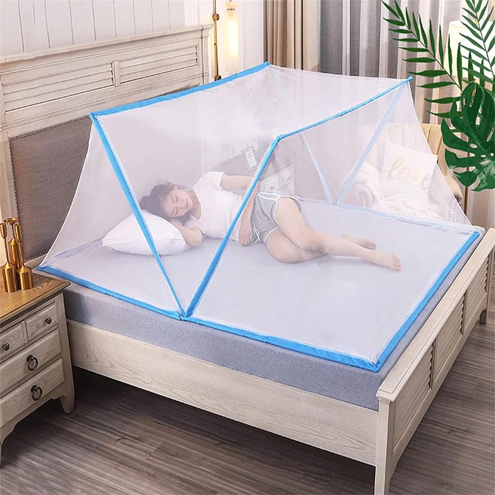 Zanzariera Ultraleggera Rete Pieghevole da Campeggio Portatile da Viaggio Casa Anti Zanzara Tenda Zanzariera Pieghevole,Blu,190 * 80 * 80cm