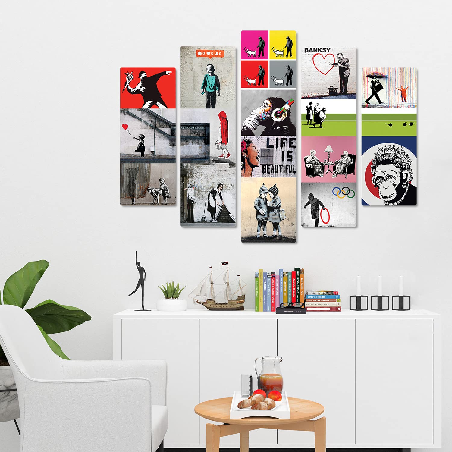 Giallobus - 5 Multi pannello Art Board - Banksy - Banksy Collage - Legno Mdf - 140x100