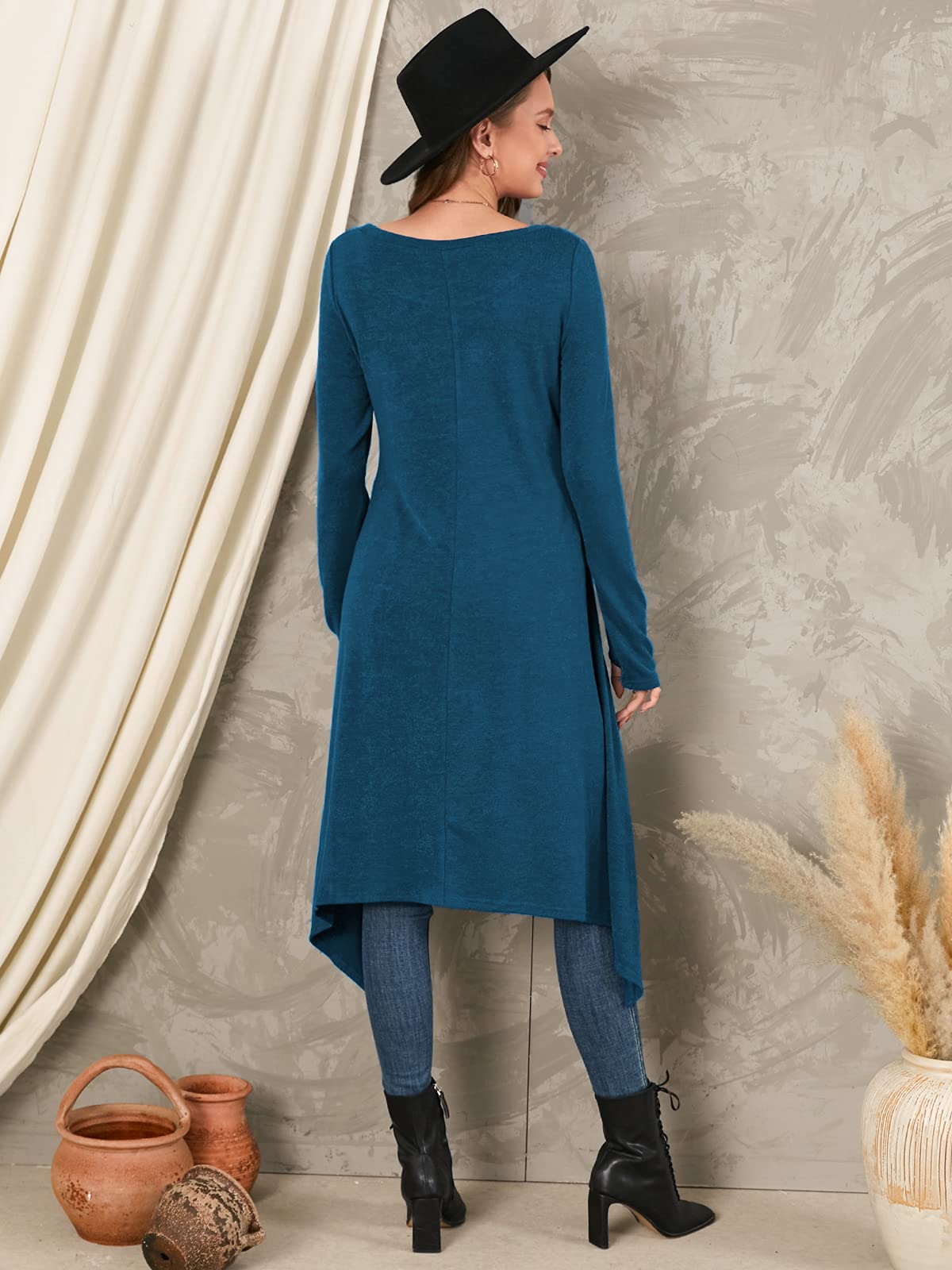 ZANZEA Robe Pull en Maille Fine Oversize Femme Hiver Tunique Longue Grande Taille Robe Sweat Asymetrique