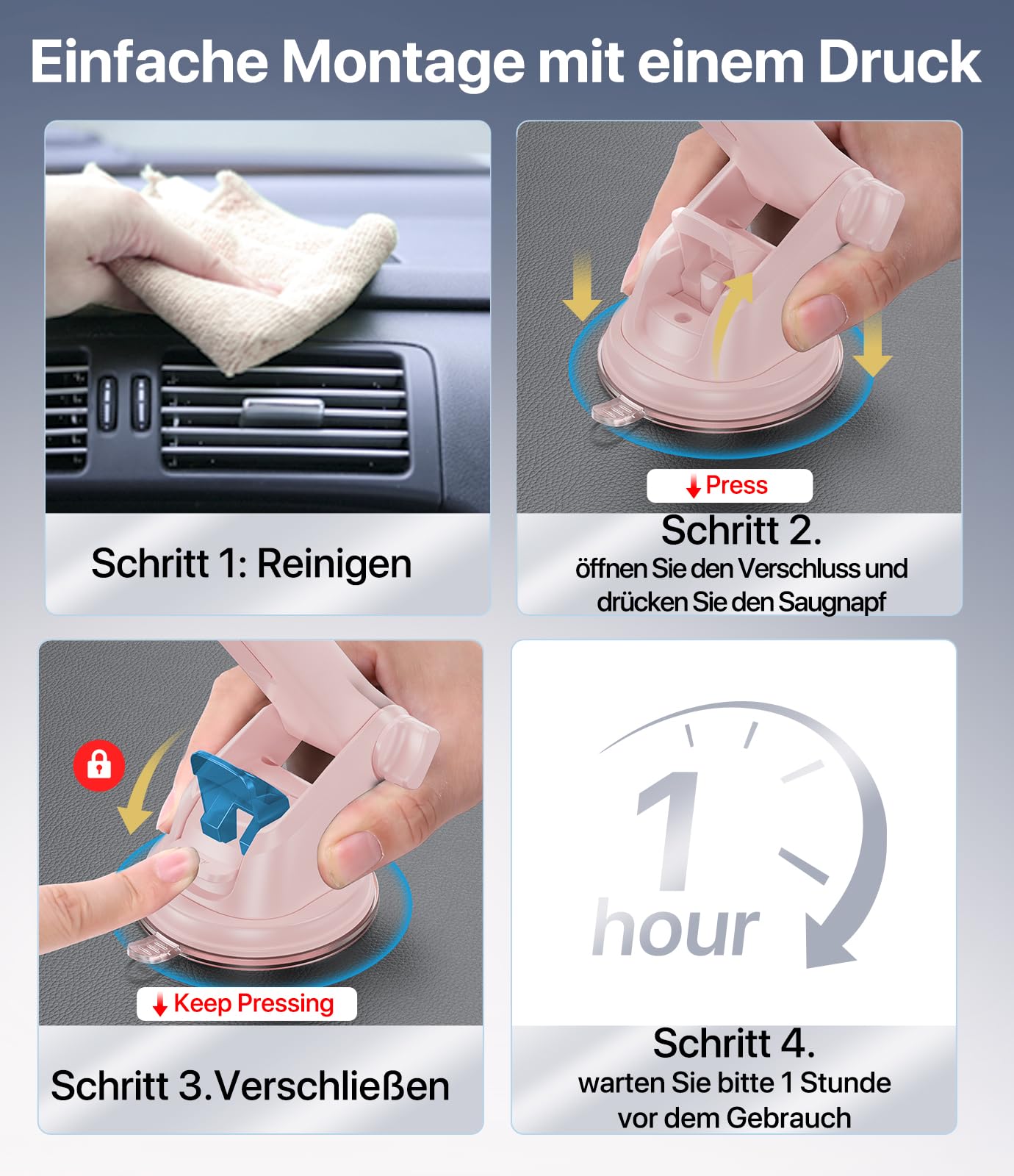Miracase Handyhalterung Auto Universal [Starker Saugnapf und Metallhaken] kfz Handy Halterung lüftung Armaturenbrett Windschutzscheibe Handyhalter für iPhone Galaxy Alle Smartphone Rosa