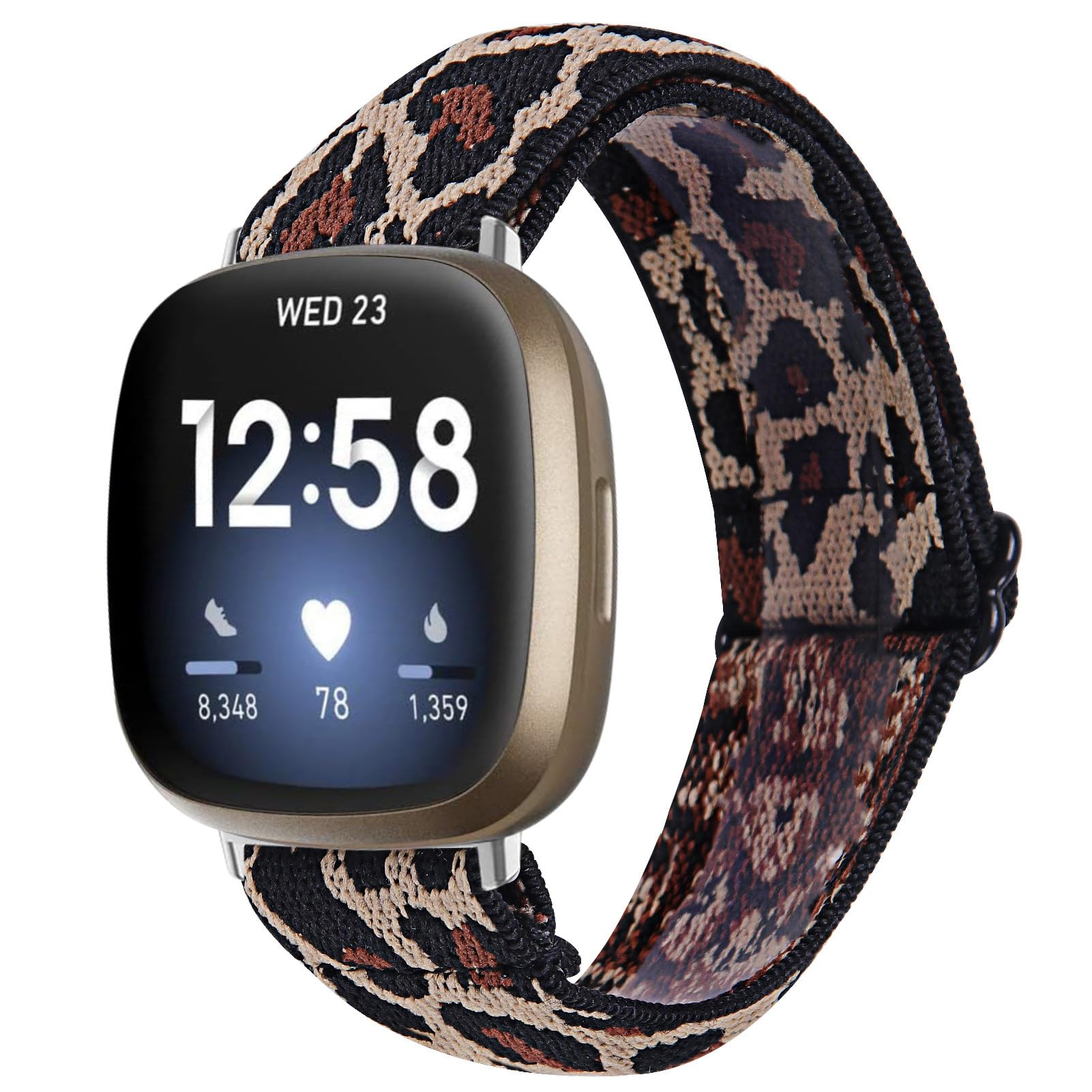 Gimuk Compatible with Fitbit Versa 4/Versa 3 Strap for Women Men, Woven Nylon Fabric Bands Replacement Sport Strap Wristband Bracelet for Fitbit Sense 2/Sense Smartwatch Small Large (Leopard)