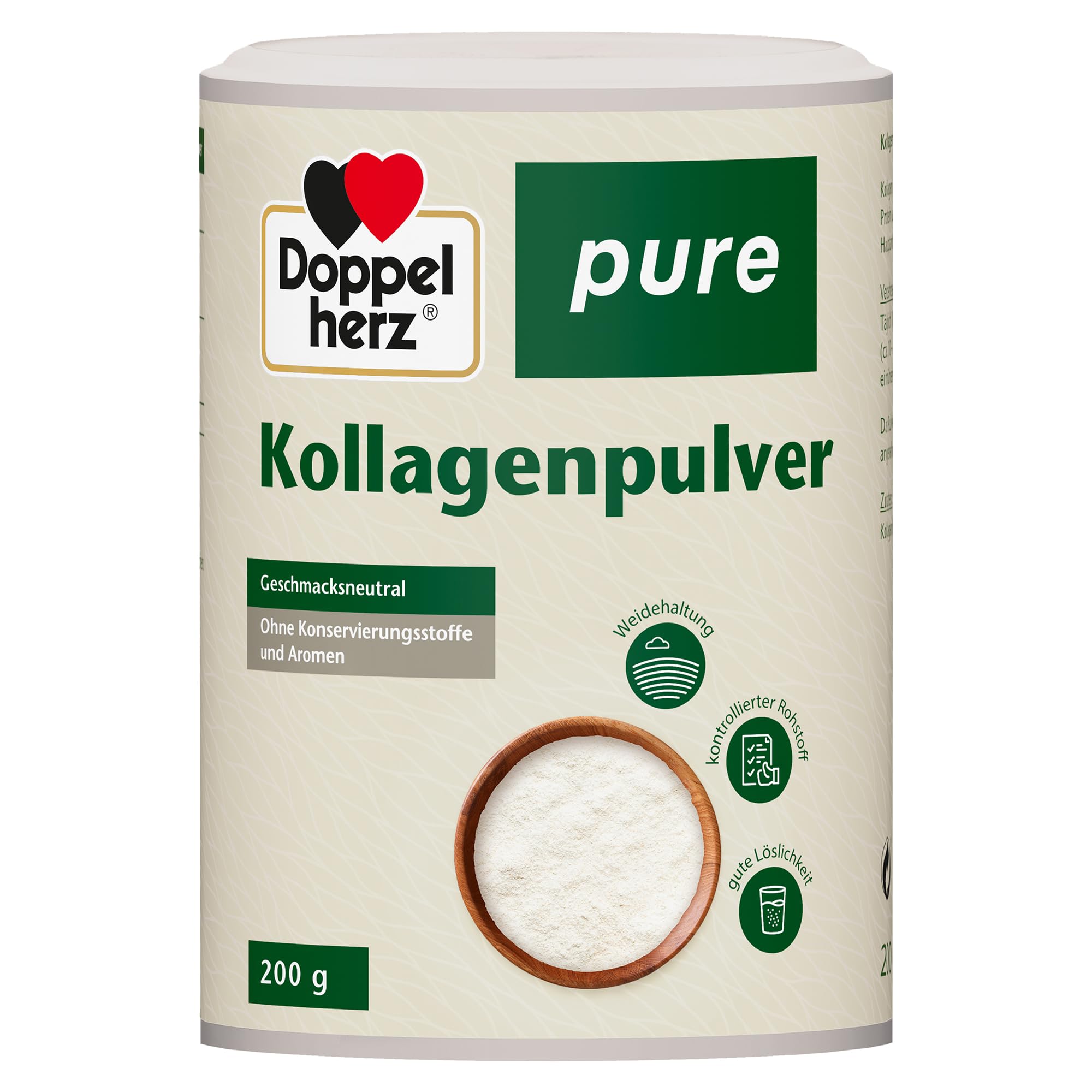 Doppelherz pure Kollagenpulver - geschmacksneutral - leicht löslich - ohne Konservierungsstoffe und Aromen - kontrollierter Rohstoff aus Weidehaltung - 200 g