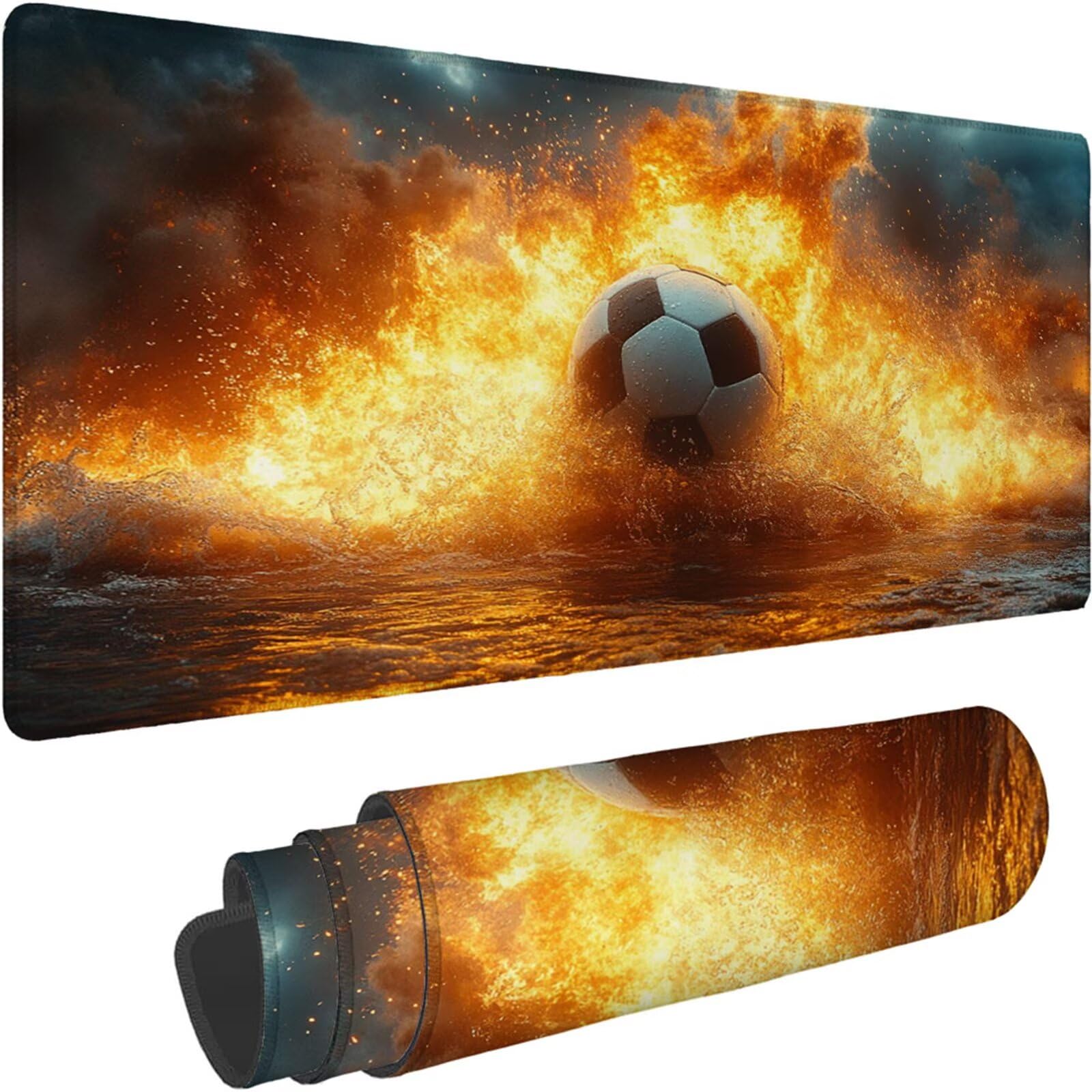 Gamingowa podkładka pod mysz 1200 x 600 x 3 mm, XXL, wodoszczelna, odporna na ścieranie, z przyszytymi krawędziami, podkładka na biurko, poprawia prędkość i precyzję pod laptopa, komputer, wzór piłki