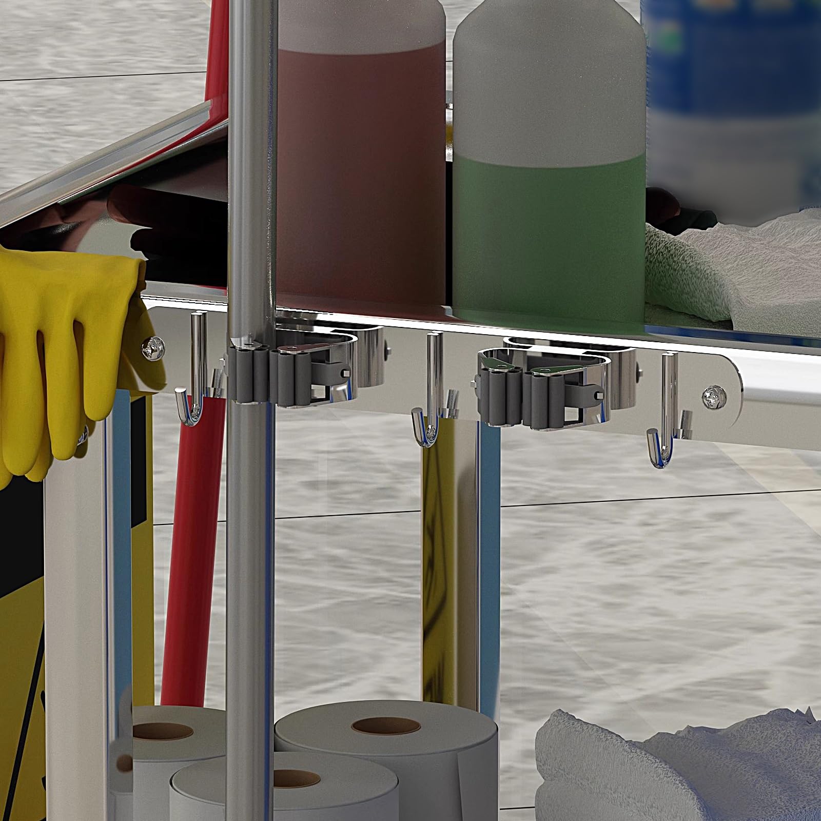 Carrello per la pulizia in acciaio inox resistente, con ruote, colore giallo, per hotel, scuole, ristoranti e centri commerciali, 108 x 46 x 93 cm