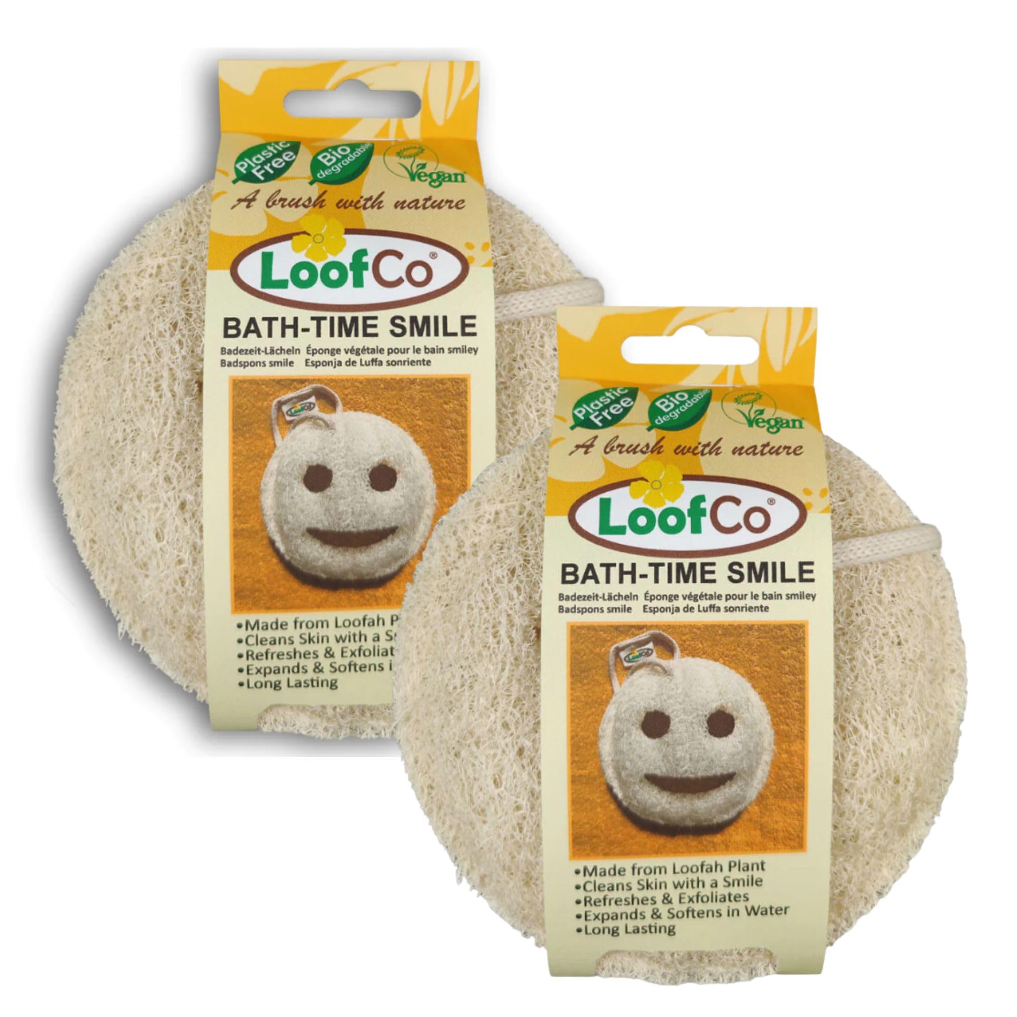 Bath Time Smile Loofah 2 Pack Bundle Containing Loofco Brand Bath Time Smile Loofahs, Natural Alternative to Sponge