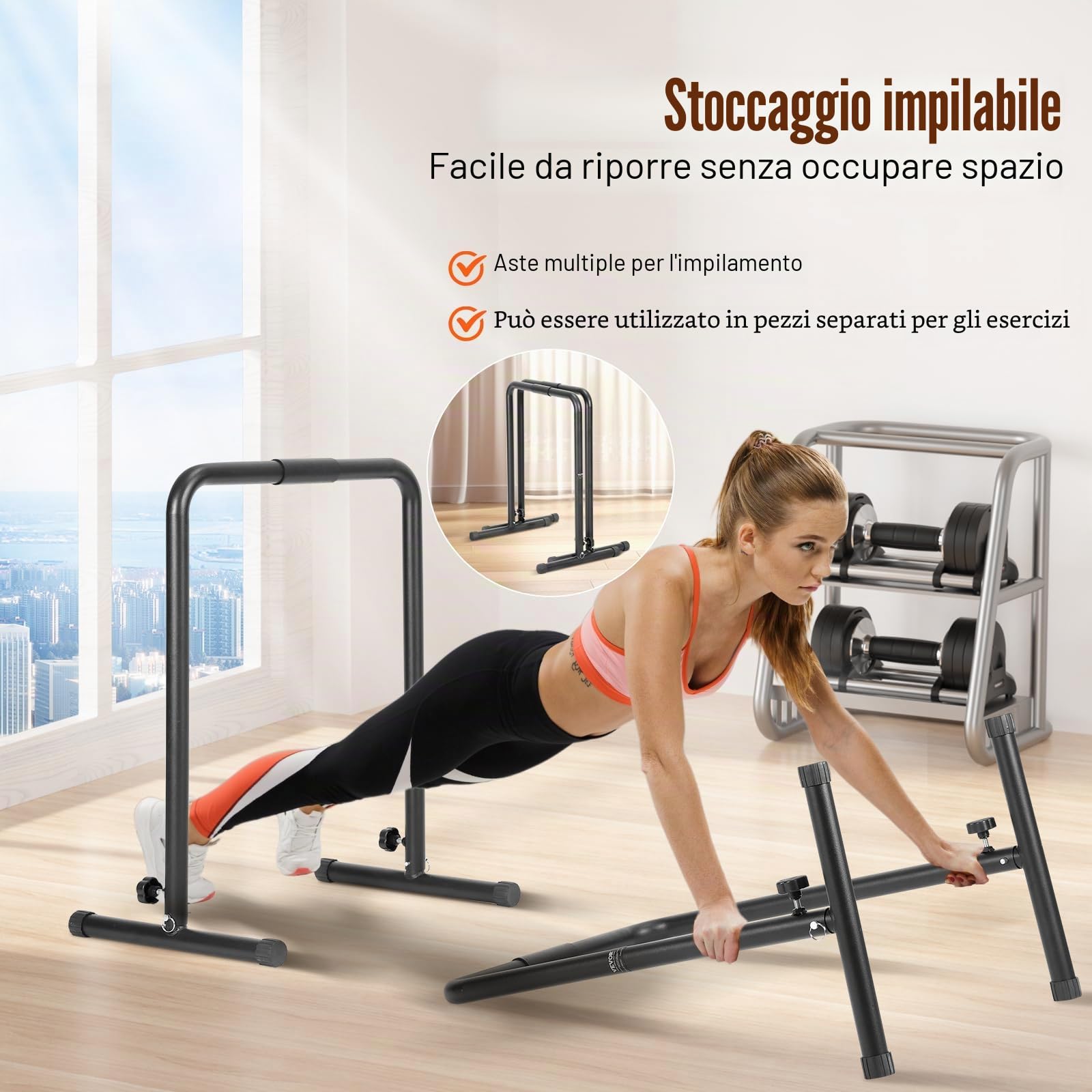 VEVOR Barre di Trazione Altezza Regolabile, Carico 200 kg per Fitness Dip Bar Station, Stabilizzatore, Parallele Push-up Stand, Parallele Barre per Allenamento Forza da Palestra da Casa