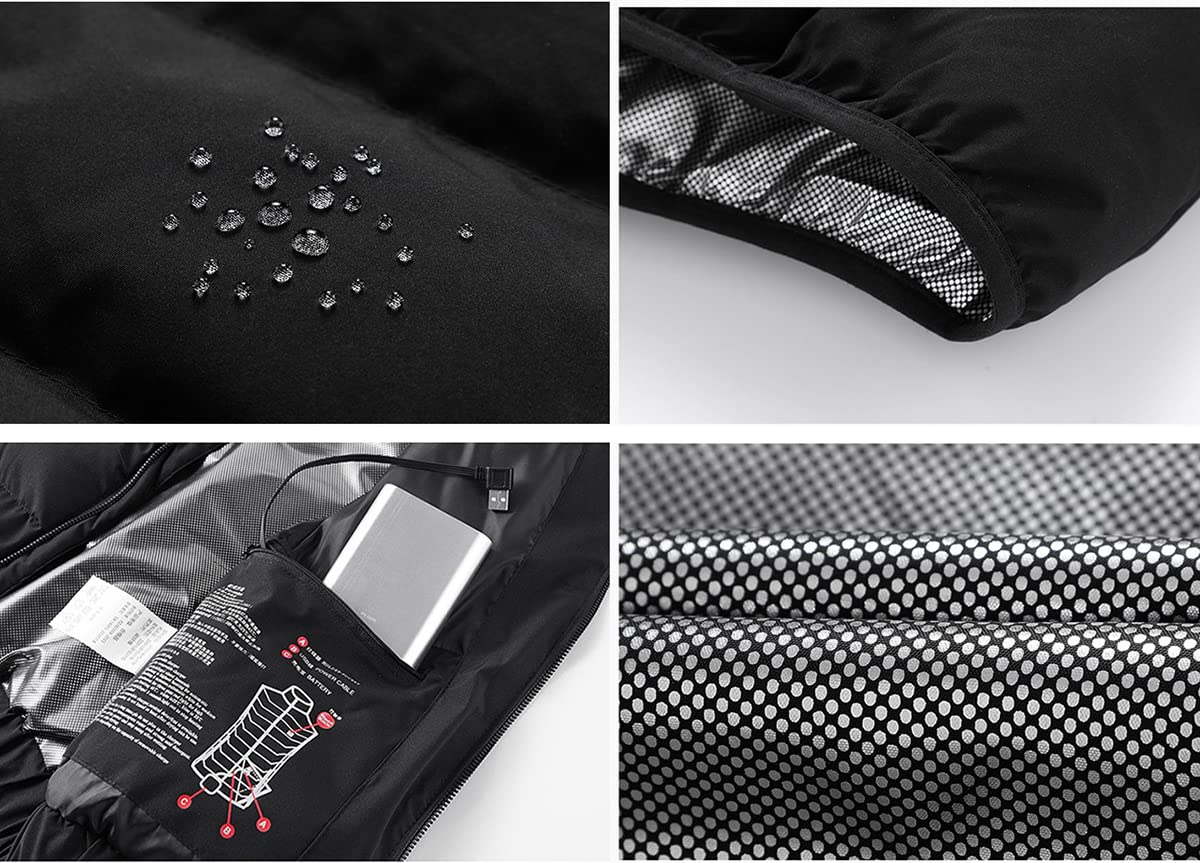 Chaleco calefactable para Hombre, Chaqueta térmica de Invierno con Carga USB eléctrica y 3 temperaturas Ajustables (sin batería Externa) (Azul Marino, Talla XS)
