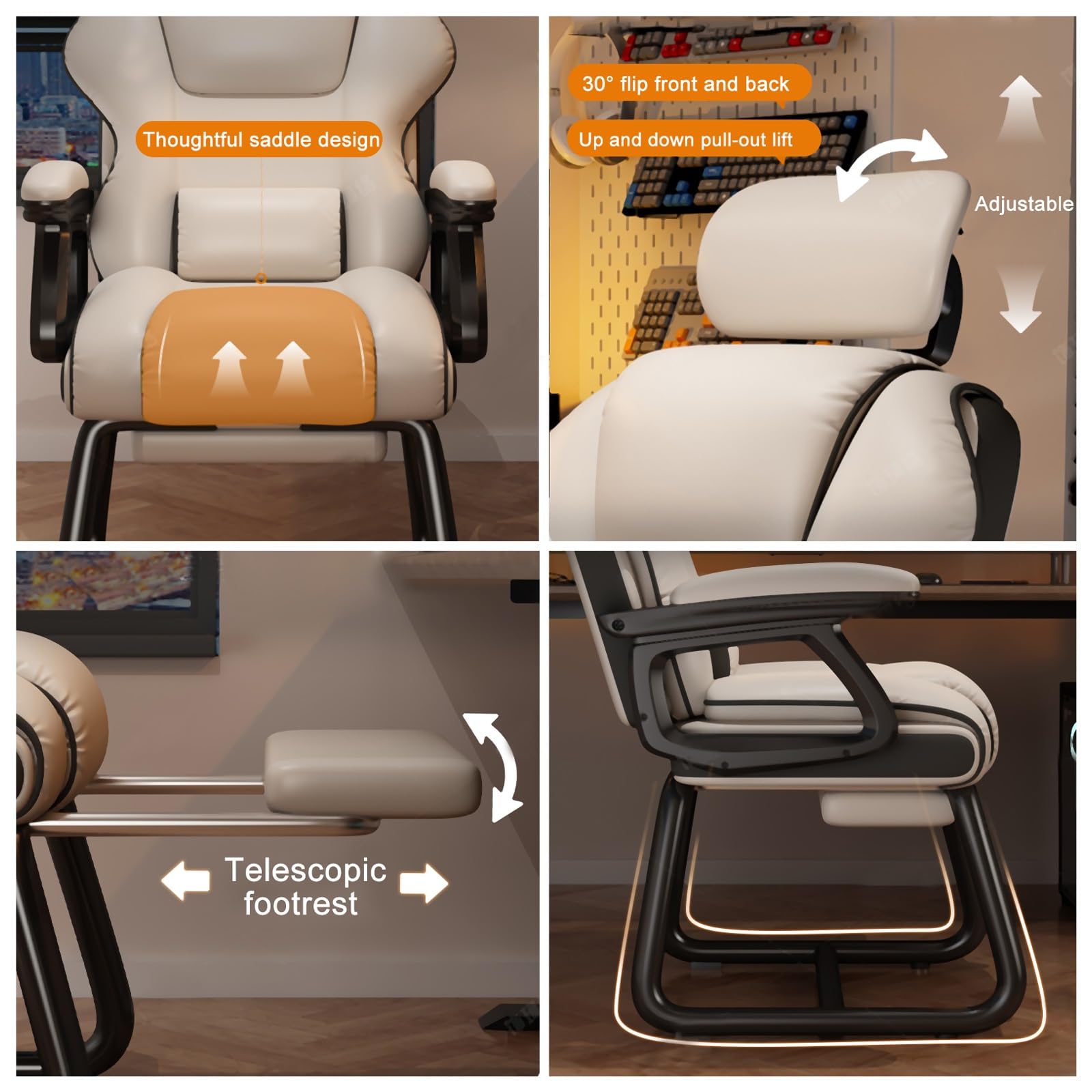 Sedia da ufficio in pelle sintetica marrone con schienale medio – sedia da scrivania omic senza ruote per PC, perfetta per recept, hall, sala conferenze e area di attesa.