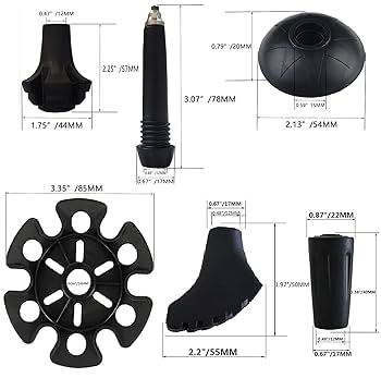 XSL Cane Tips - 3/4 Inch Replacement - Heavy Duty Rubbers Self Standing 6 Support Feets Base Replacement Walking Canes, Walking Sticks, Folding Canes - 6 Prong Rubber Cane Foot Pad (Black