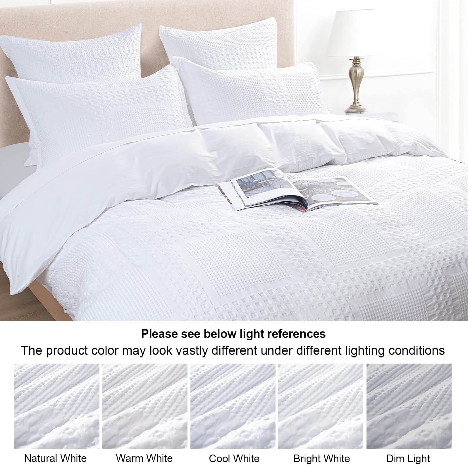 PHF 100% Cotton Duvet Cover King Size, Waffle Weave Duvet Cover Set for All Season, Pre-Washed Soft Decorative Textured Duvet Cover with Pillow Shams Bedding Collection, 106"x92", White