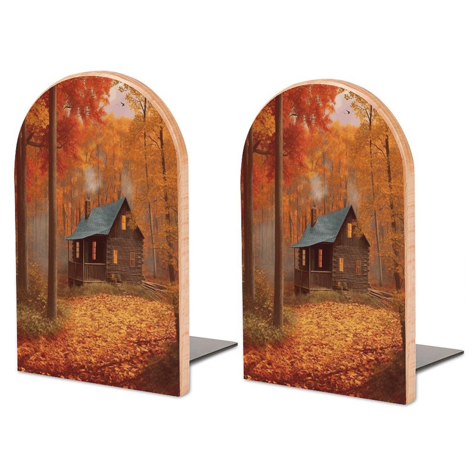 Sujetalibros de madera Autumn Woods para estantes de salón y mesas de estudio