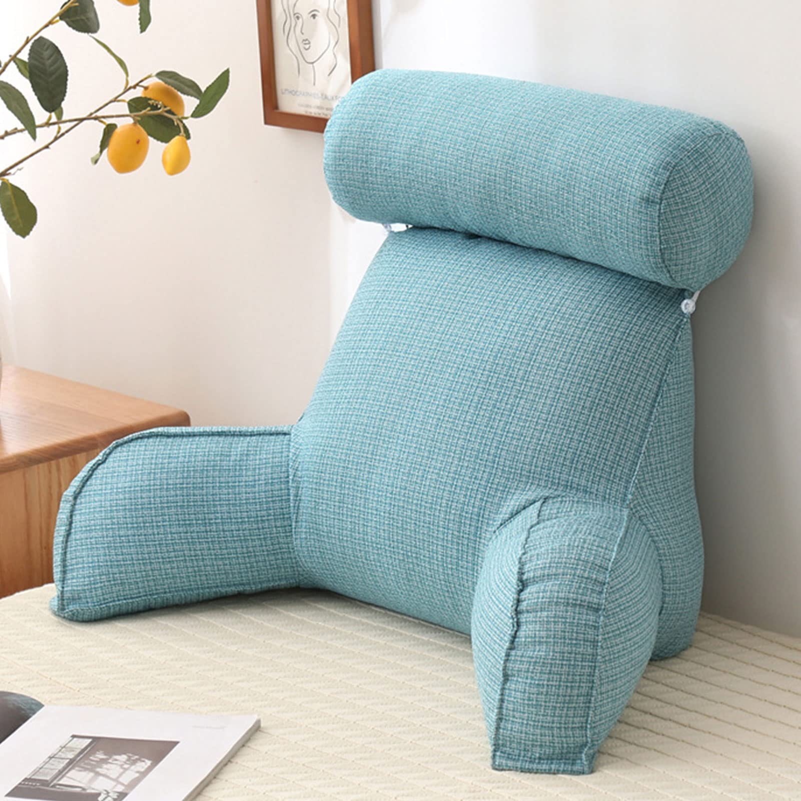 Clemmo Sky Blue Reading Pillow/Lumbar Support Cushion/Cuddle Cushion/Back Rest Support Pillow,With Armrests,Great As Backrest For Books Or Gaming