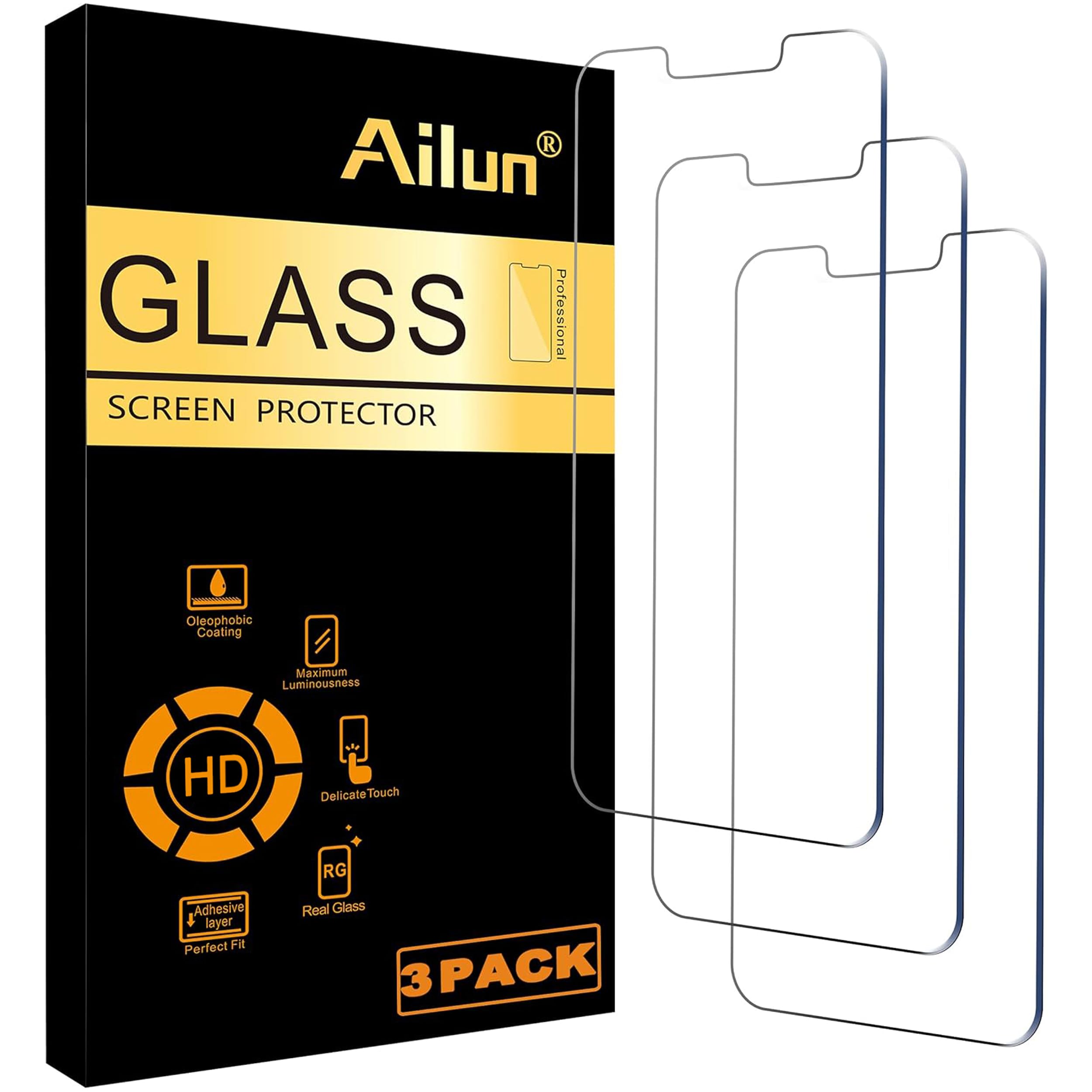 Photo 1 of Ailun Screen Protector for iPhone 14 Plus/iPhone 13 Pro Max [6.7 Inch Display], 3 Pack Case Friendly Tempered Glass