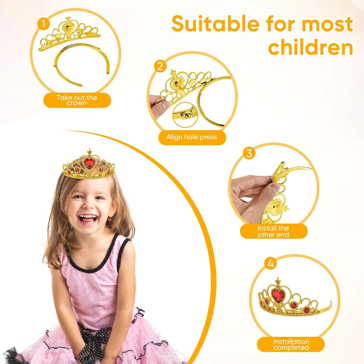 6 PCS Princess Dress Up Jewelry Set, Princess Crown Wand Gloves Necklace Earrings Bracelet for Girls Gifts Accessories