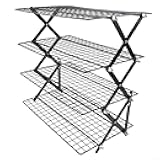 JurwheeR 3/4 Tier Collapsible Cooling Rack with Adjustable 3 Setting Design Stackable Roasting Cooking Drying Wire Cooling Rack, Space Saving Kitchen Baking Tool(Four-layer)