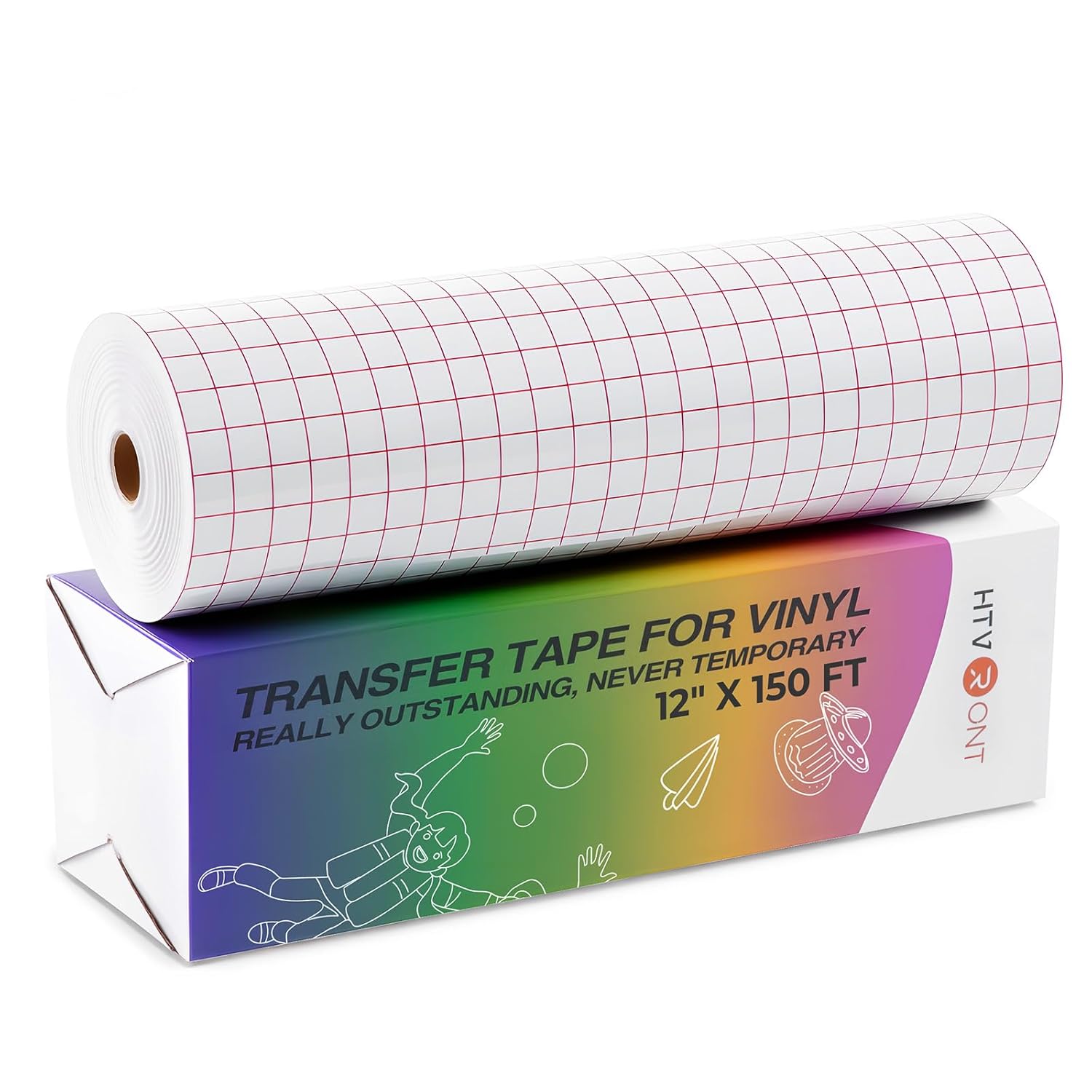 HTVRONT Transfer Tape for Vinyl- 12" x 150 FT Medium Tack Vinyl Transfer Tape, Red Alignment Grid Clear Transfer Paper for Self Adhesive Vinyl for Decals Signs Windows Stickers