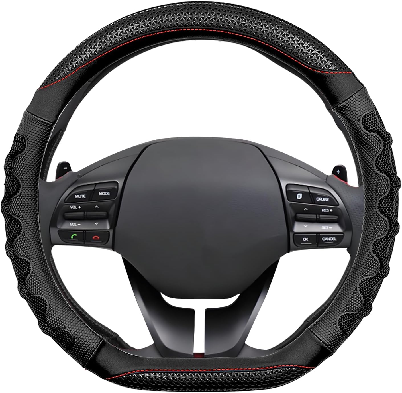 D Shaped 14.5-15 Inch Steering Wheel Cover, 3D Honeycomb Anti-Slip Design with Great Grip, Flat Bottom Comfy Car Steering Wheel Protector (Black)