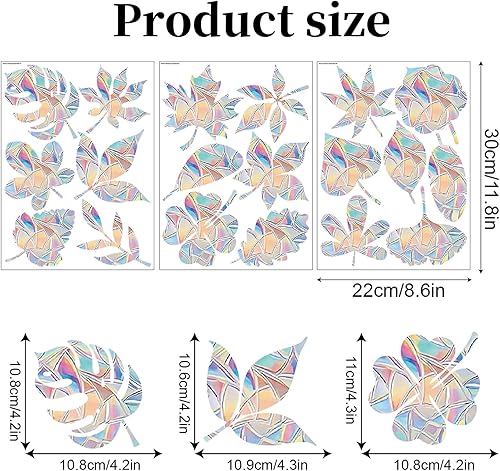 Miniatura 4 de 19 calcomanías para ventana de hojas, calcomanías anticolisión para salvar a los pájaros de colisiones de ventanas, vinilo prismático no adhesivo,