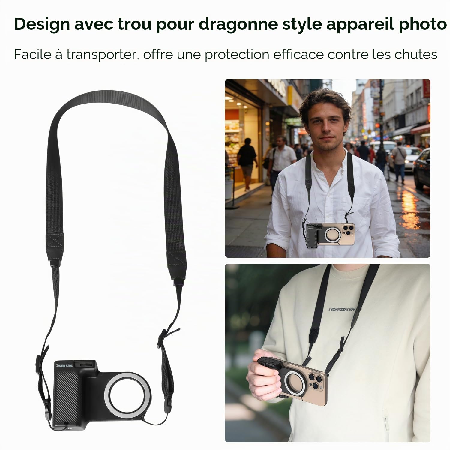 Suptig Fun Shot Poignée de déclencheur magnétique pour téléphone/appareil photo style DSLR compatible avec iPhone et Android avec bouton d'obturation sans fil amovible, dispose d'une vis intégrée de