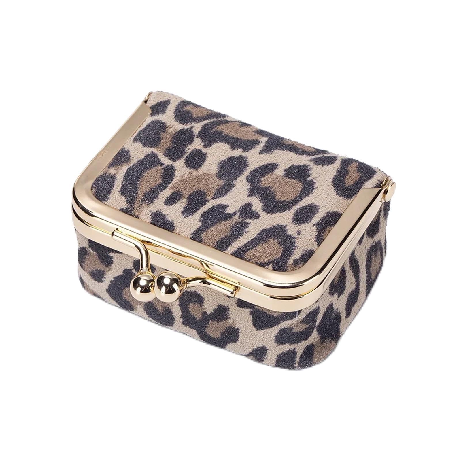 Mini monedero joyero de cuero auténtico con estampado de leopardo vintage 8