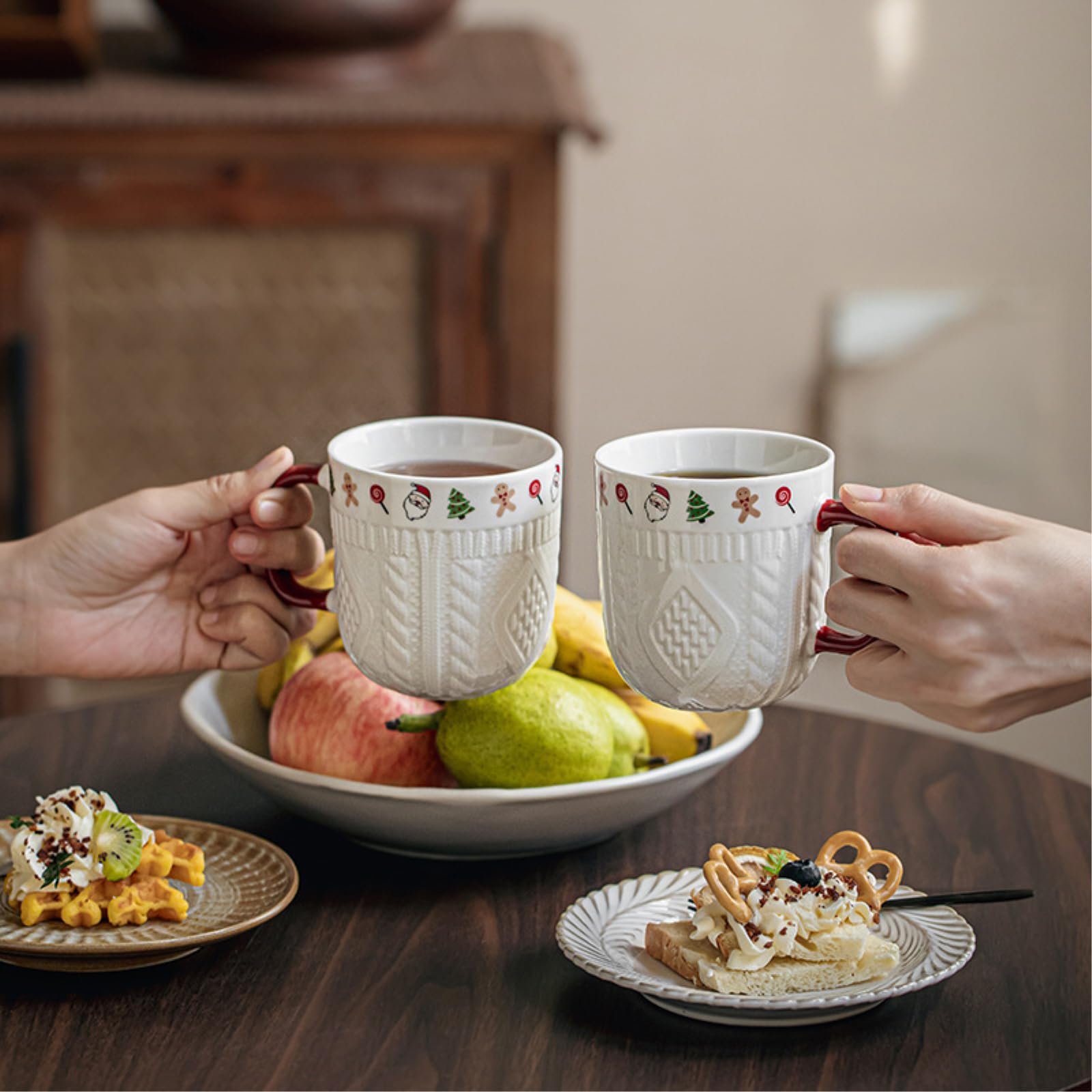 Taza de cerámica en relieve de 350 ml, diseño de Navidad, 301-400 ml
