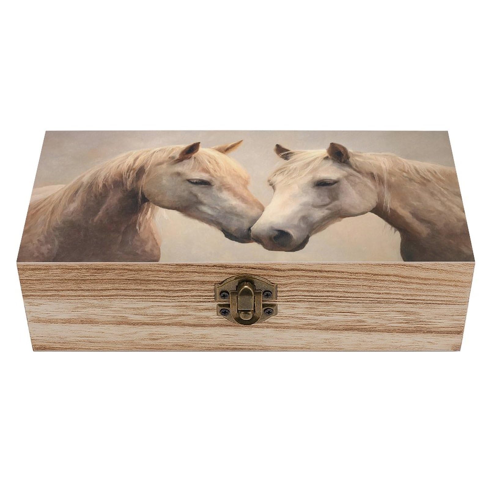 asbwuo Two Horses Wooden Storage Box with Hinged Lid
