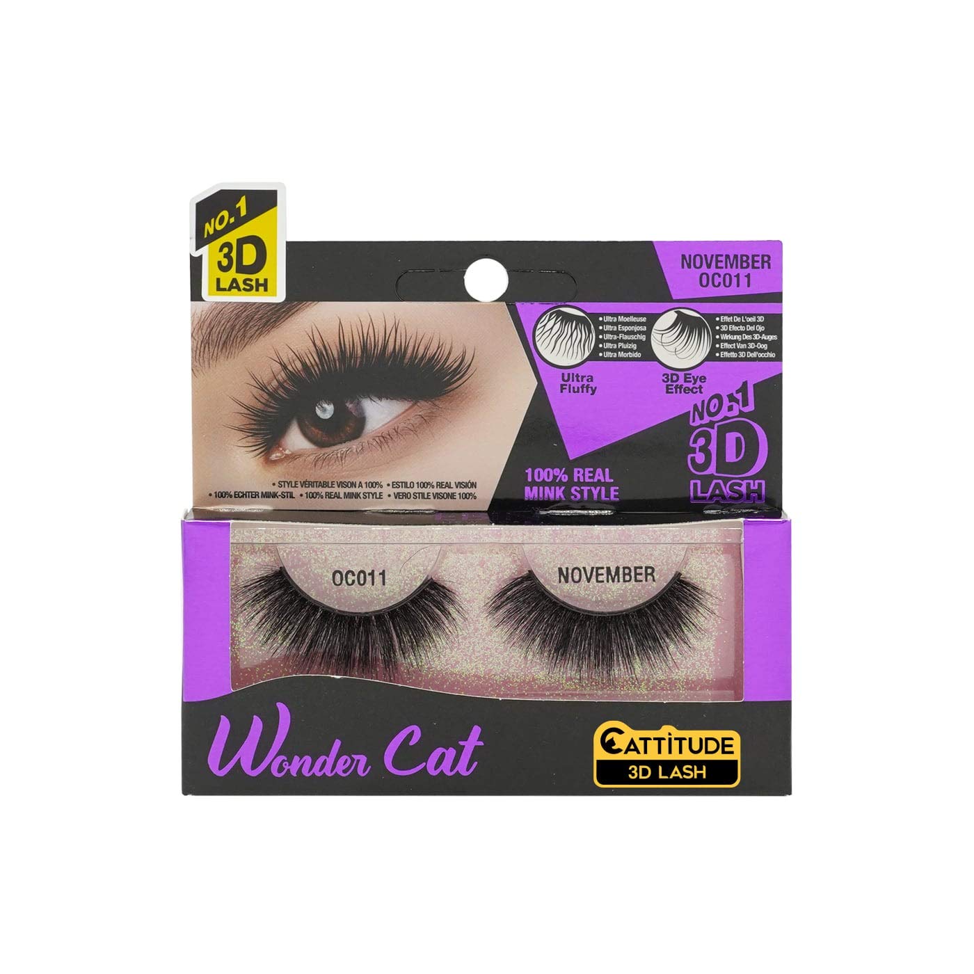 CATTITUDE 3D LASHES November Wonder Cat Faux Mink False Eyelashes, Lightweight & Reusable, Cruelty-Free