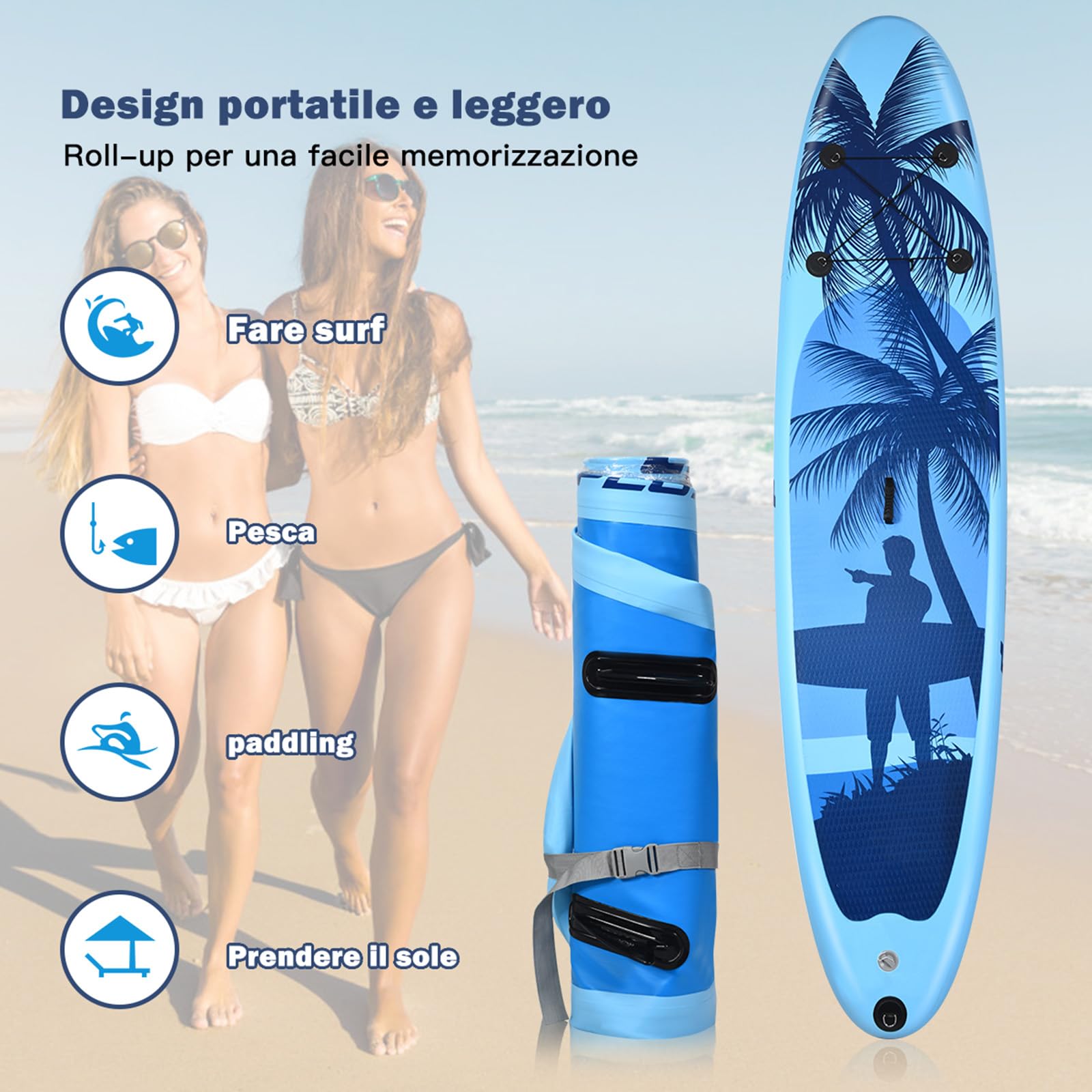 COSTWAY SUP Stand Up Paddle Board Tavola da SUP Gonfiabile con Borsa e Pinne