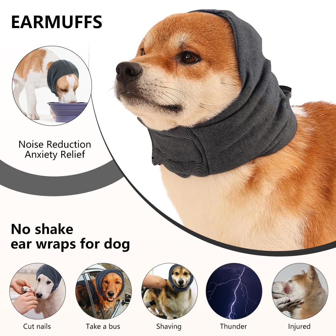 Protector de Orejas para Perros con Diseño Ajustable y Autoadhesivo, Orejeras Calmantes para Mascotas, Gorro de Invierno para Aliviar el Estrés y la Ansiedad (M)
