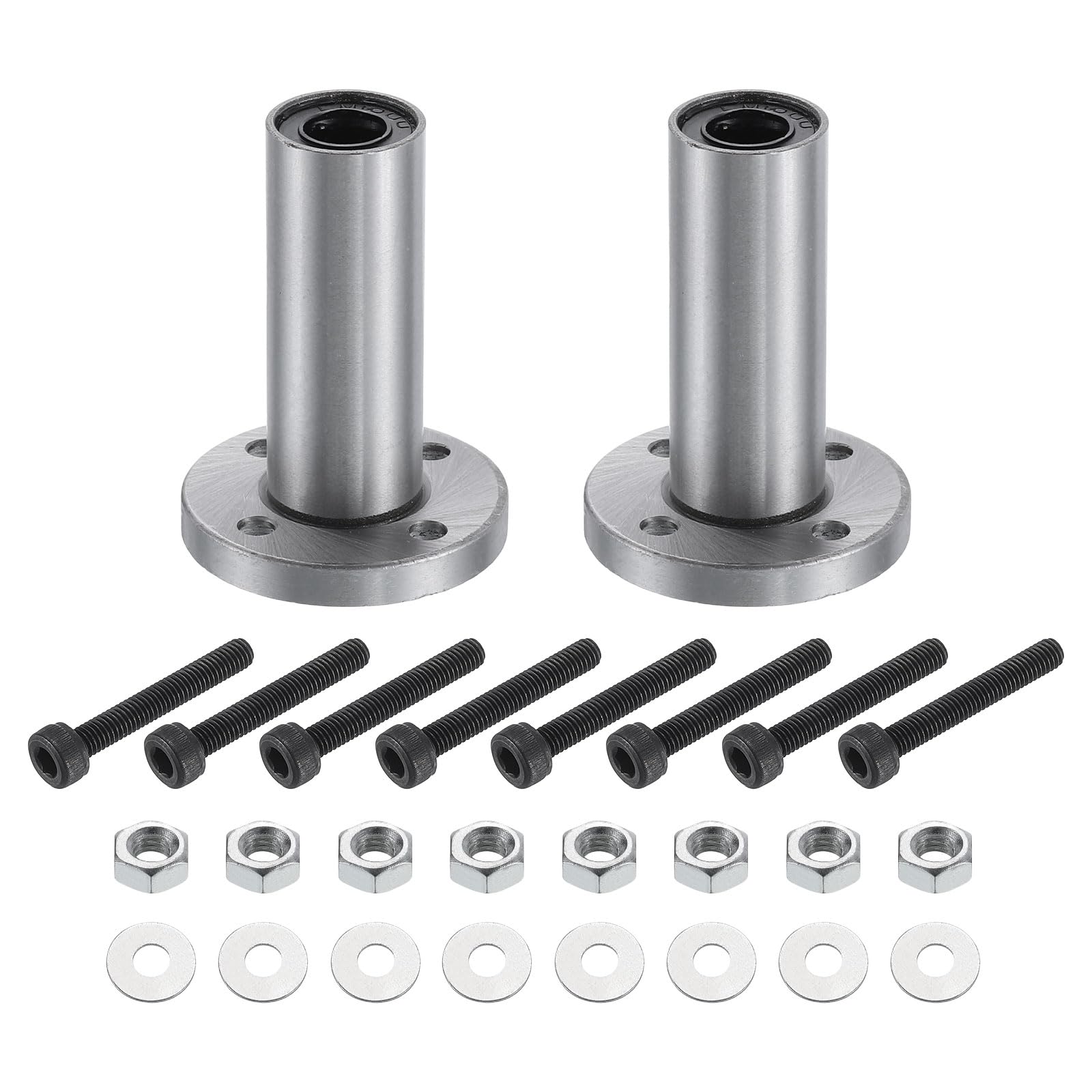 uxcell LMF10LUU Linear Ball Bearings 10mm Bore 19mm OD 55mm Length Round Flange Nickel Plated with Screws for CNC Machine 3D Printer 2pcs