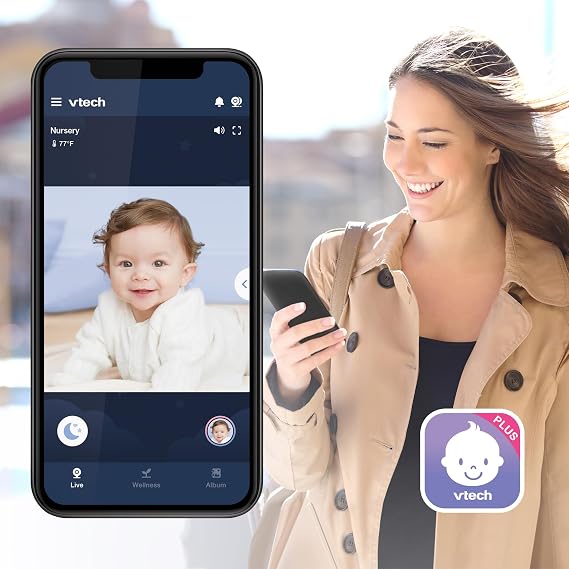VTech Smart WiFi Baby Monitor See Your Baby at Home or from Anywhere, Free App, 1080p Camera, 5 Screen, Pan-Tilt-Zoom, Night Vision, Two-Way Talk | VM901