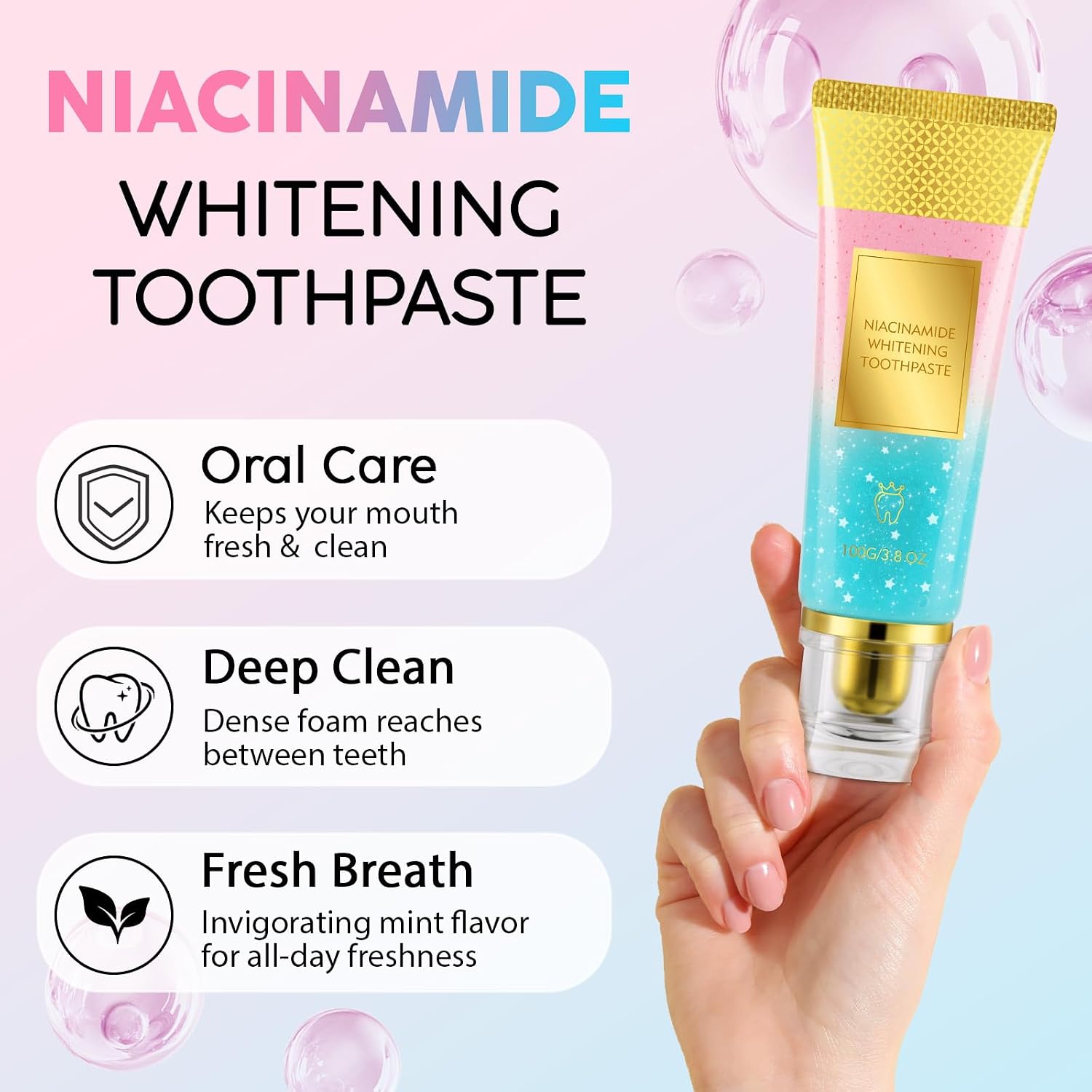 Niacinamide Whitening Toothpaste 2 Pack, Niacinamide Toothpaste, Freshening Breath & Deep Gentle Cleaning, 3.8Oz image 3
