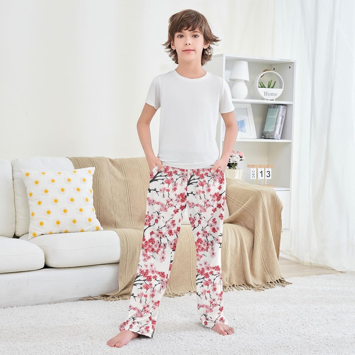 Red Plum Blossom Soft Pajama Lounge Pants with Elastic Waist Pockets Pajama Bottoms Long Sleepwear for Christmas