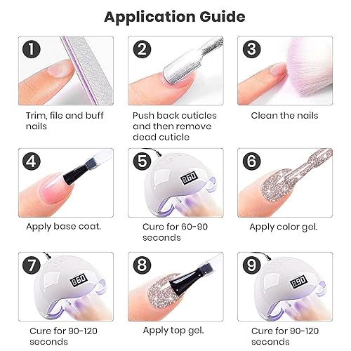 Miniatura 8 de RARJSM Esmalte de uñas de gel reflectante con purpurina arcoíris, color nude, gris y marrón, esmalte de gel traslúcido, brillo de diamante, pigmento