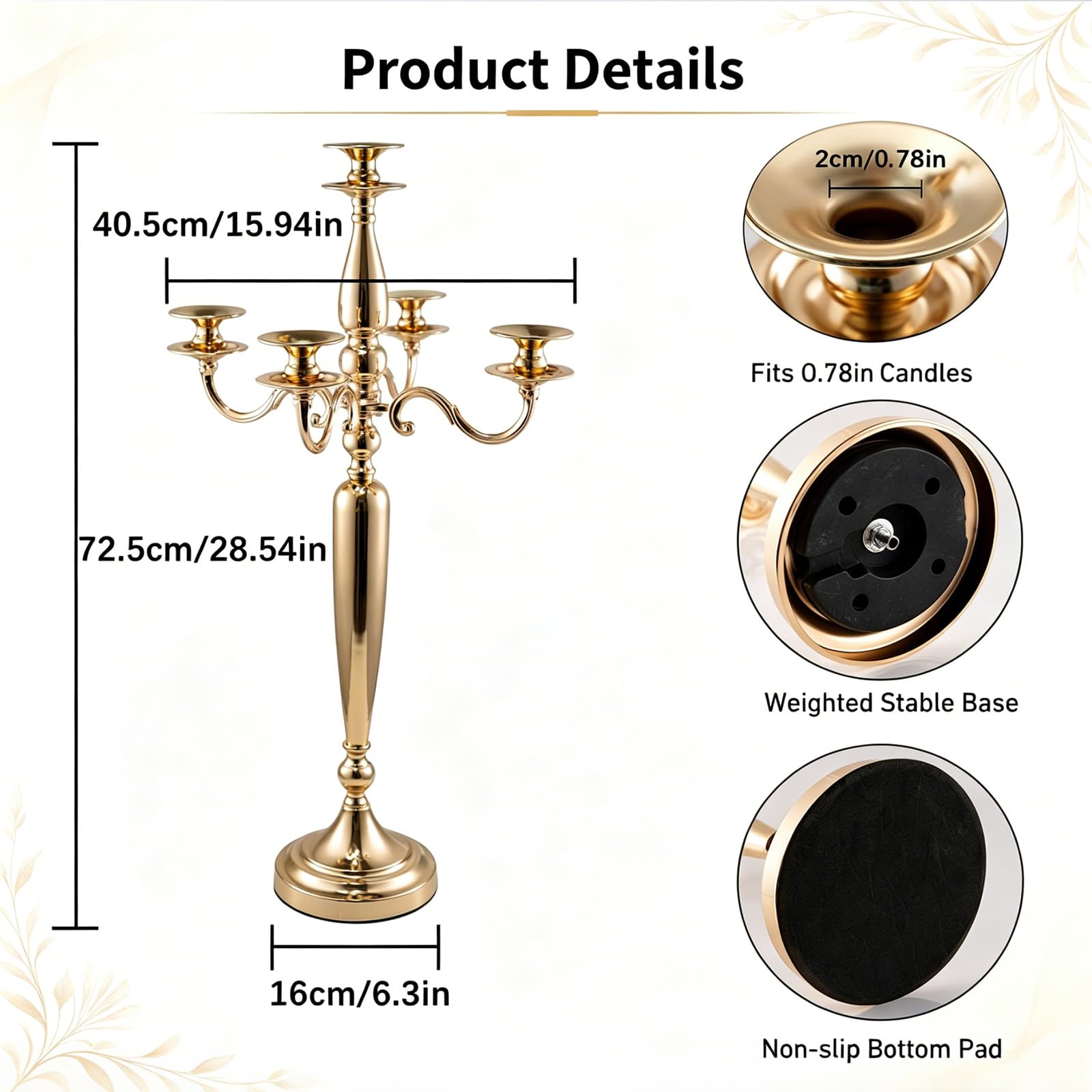 Vincidern Candelabro de 5 velas de oro de 29 pulgadas, Soporte Vela Moderno y Elegante – Boda, Cena Fiesta Halloween y Eventos Formales
