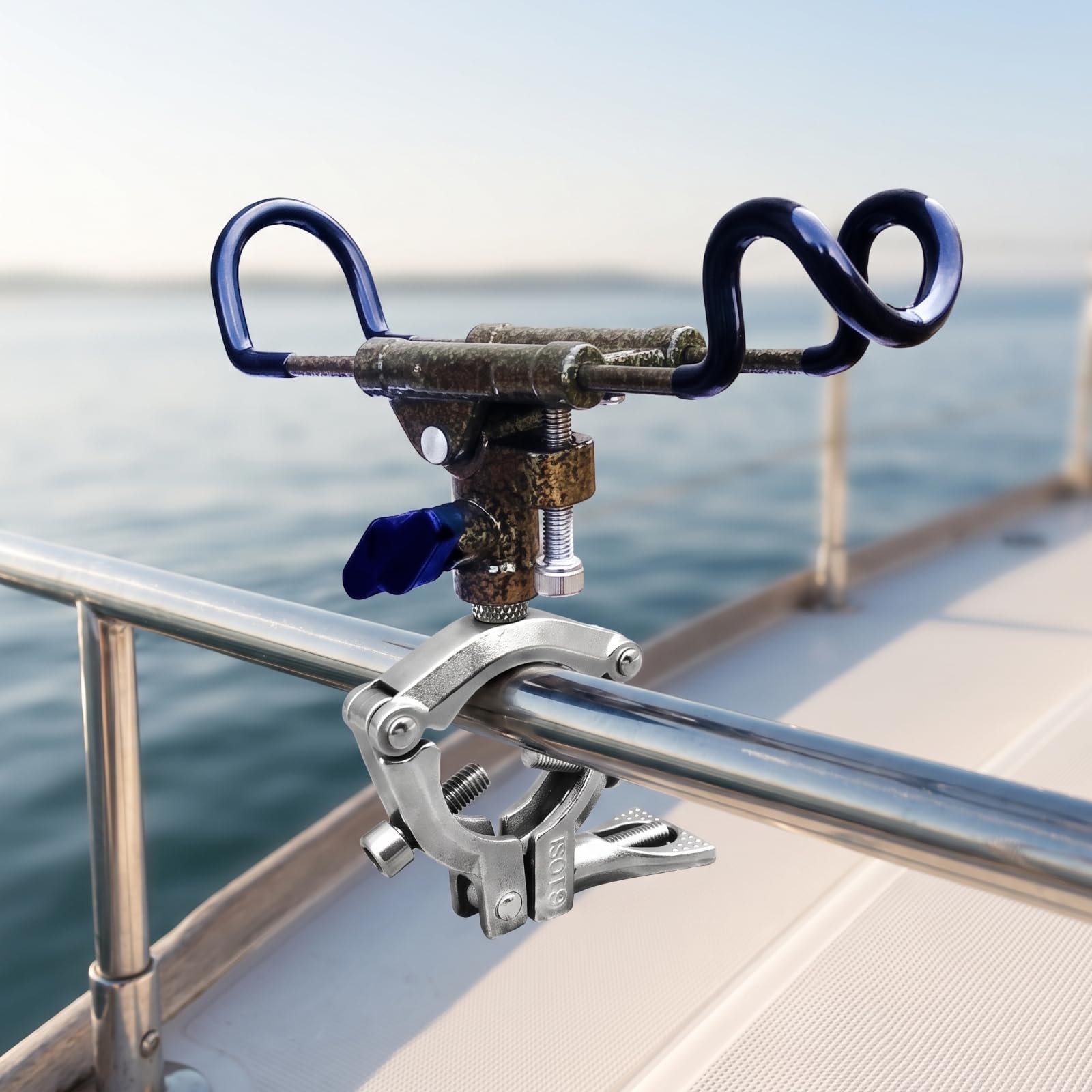 Reggicanne da Pesca con Morsetto Regolabile E Base Rotante Universale in Acciaio Inox per Tubolari Tondi da 32 a 50 Mm