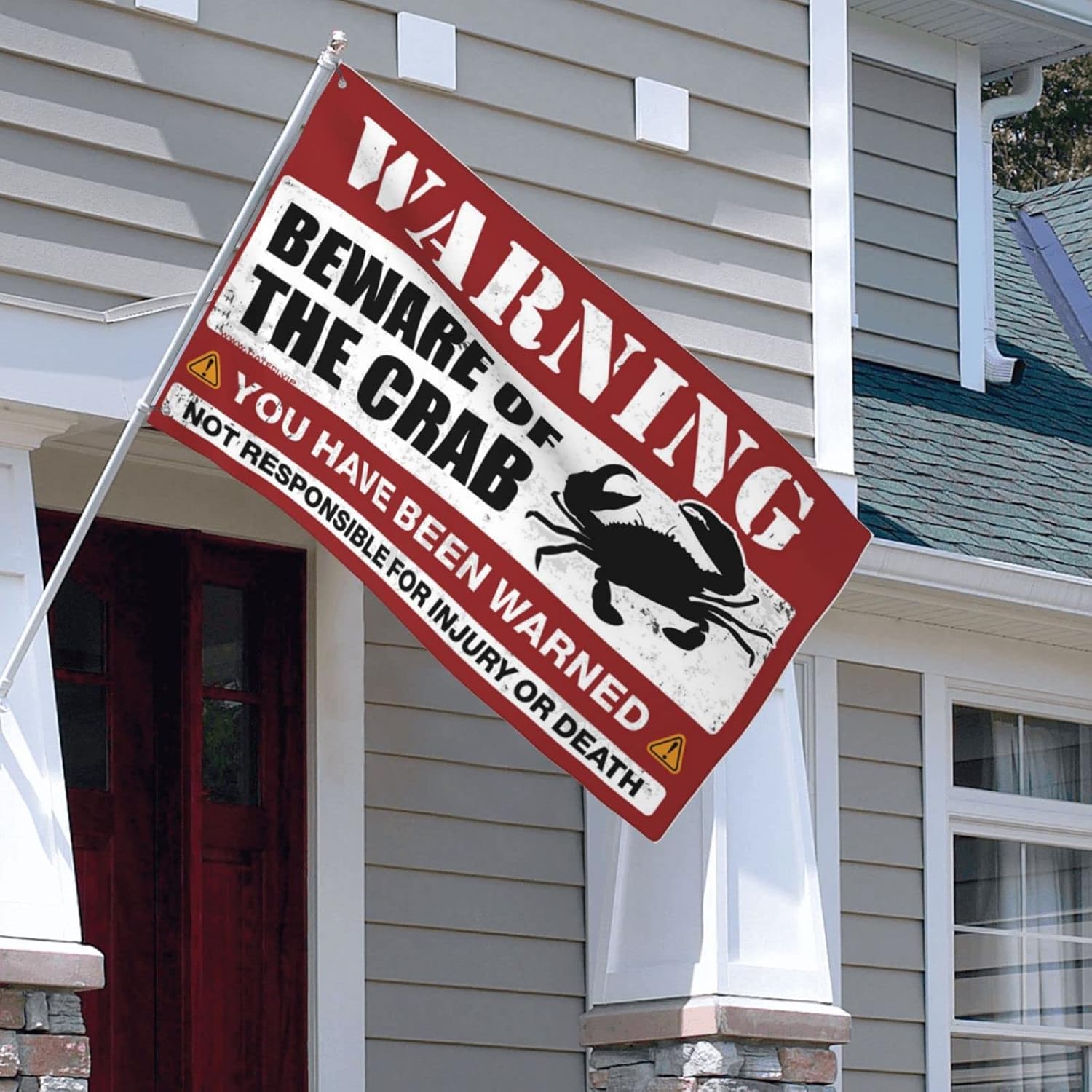 Man Cave Decor And Accessories Beware Of Crab Flag Funny Flags For Guys Men Cave Decor image 5